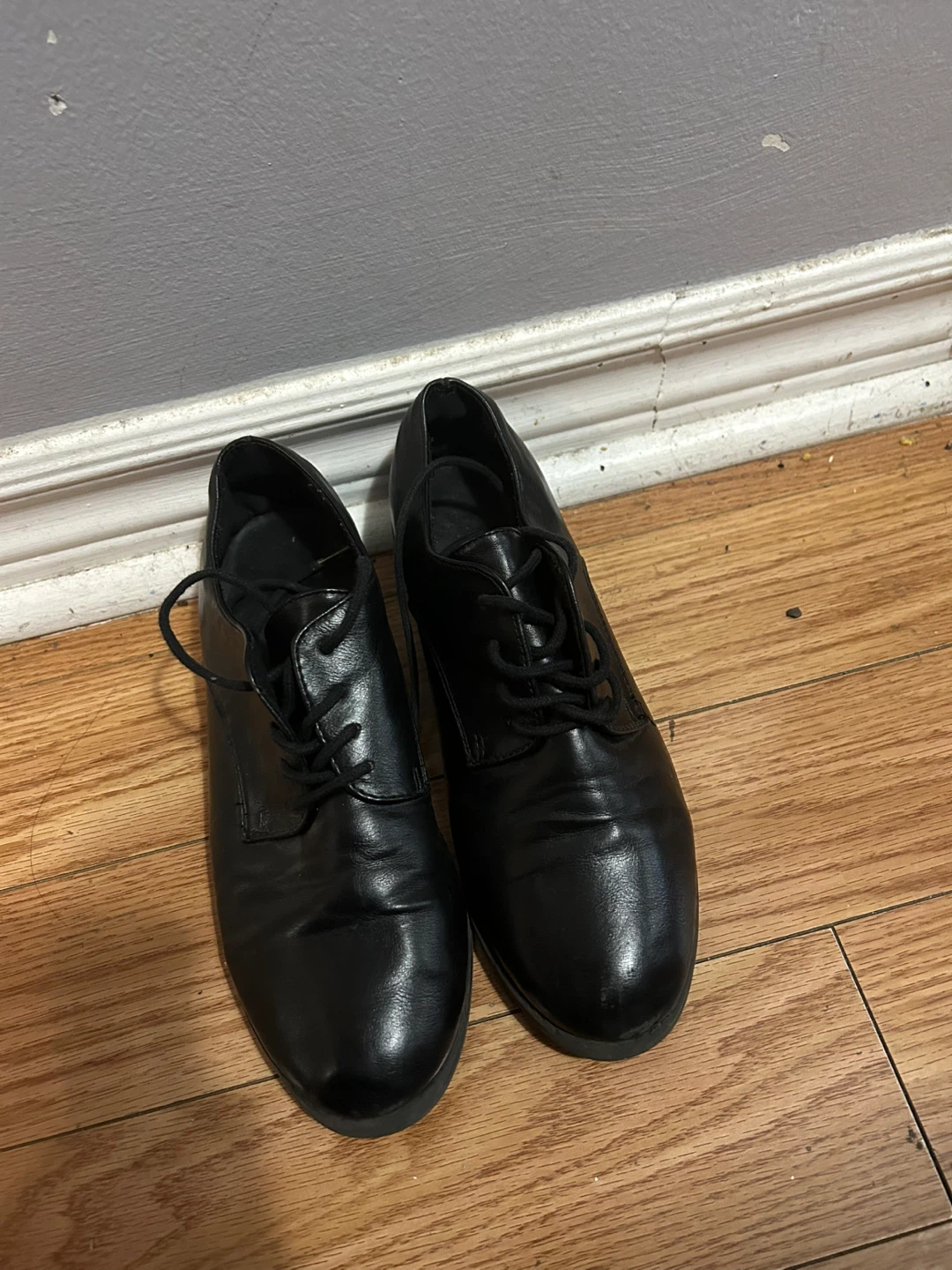 Size 4 Kids Boys Black Leather Lace-Up Dress Shoes