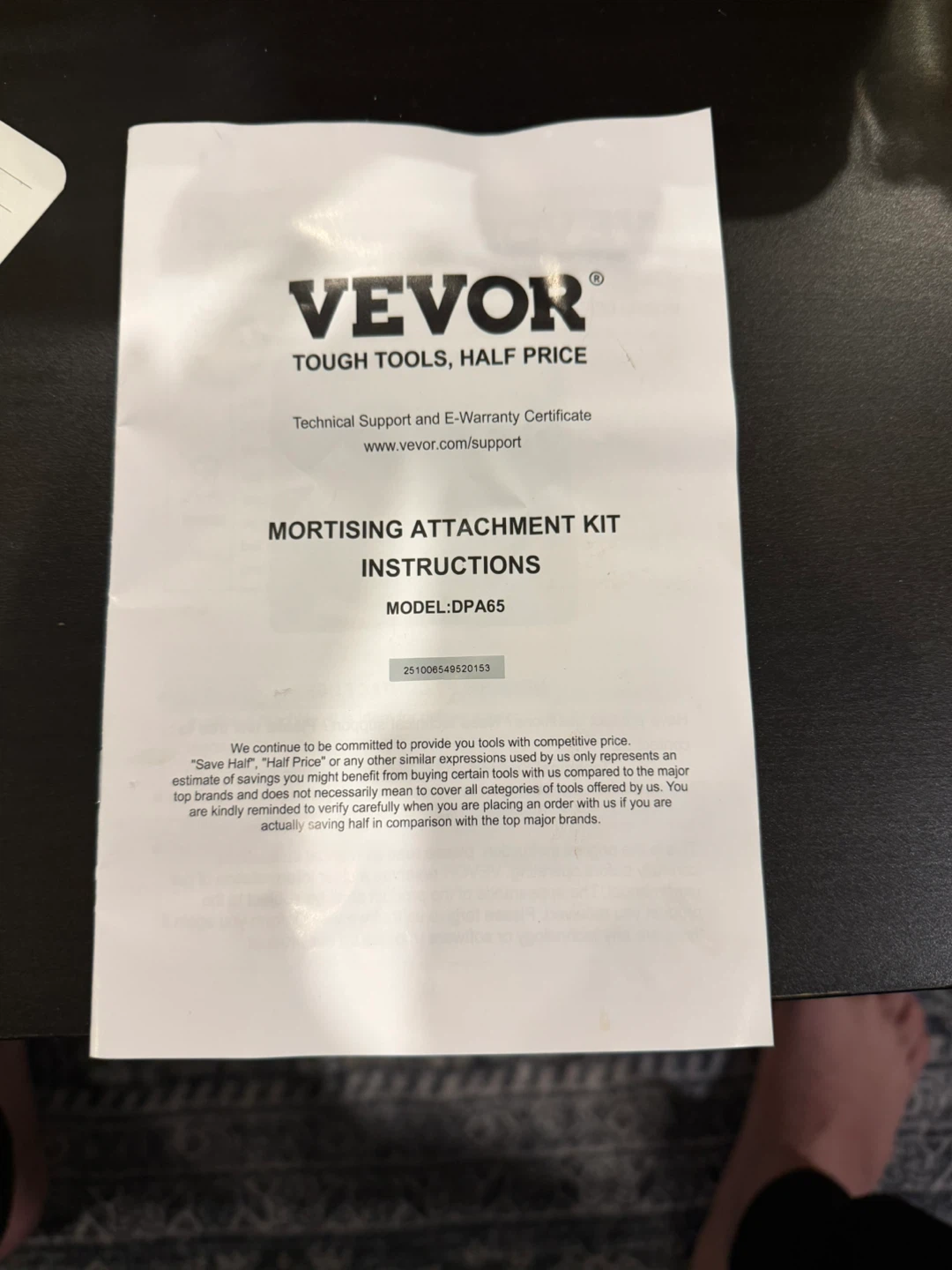 VEVOR Mortising Attachment Kit Model DPA65 - photo 4