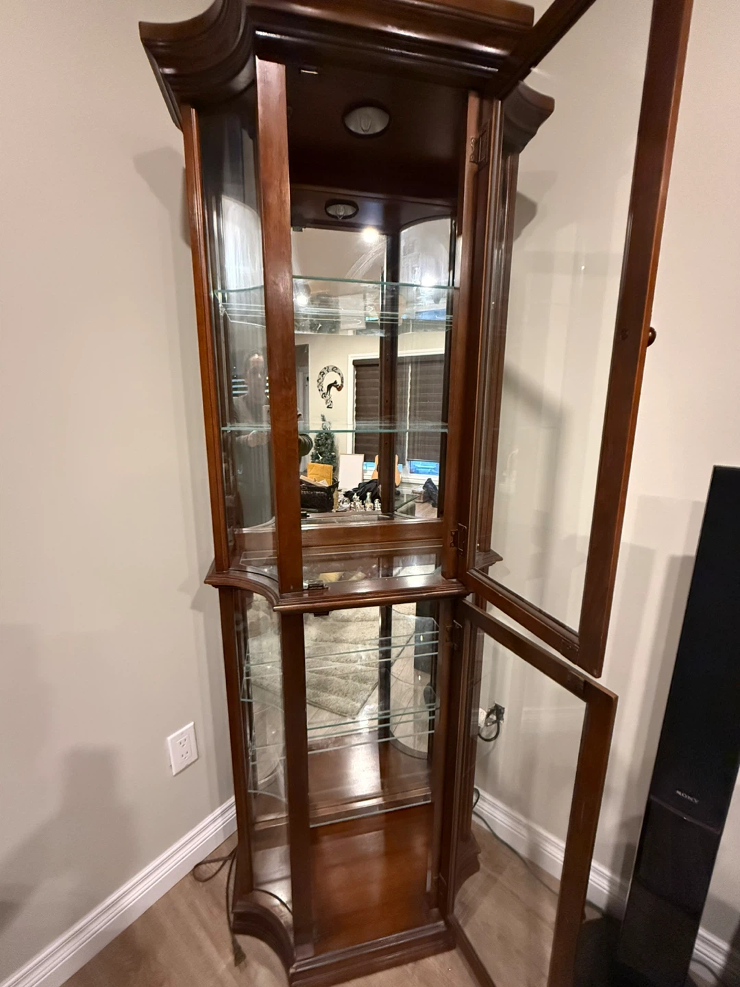 Wooden Curio Cabinet with Glass Shelves - photo 2