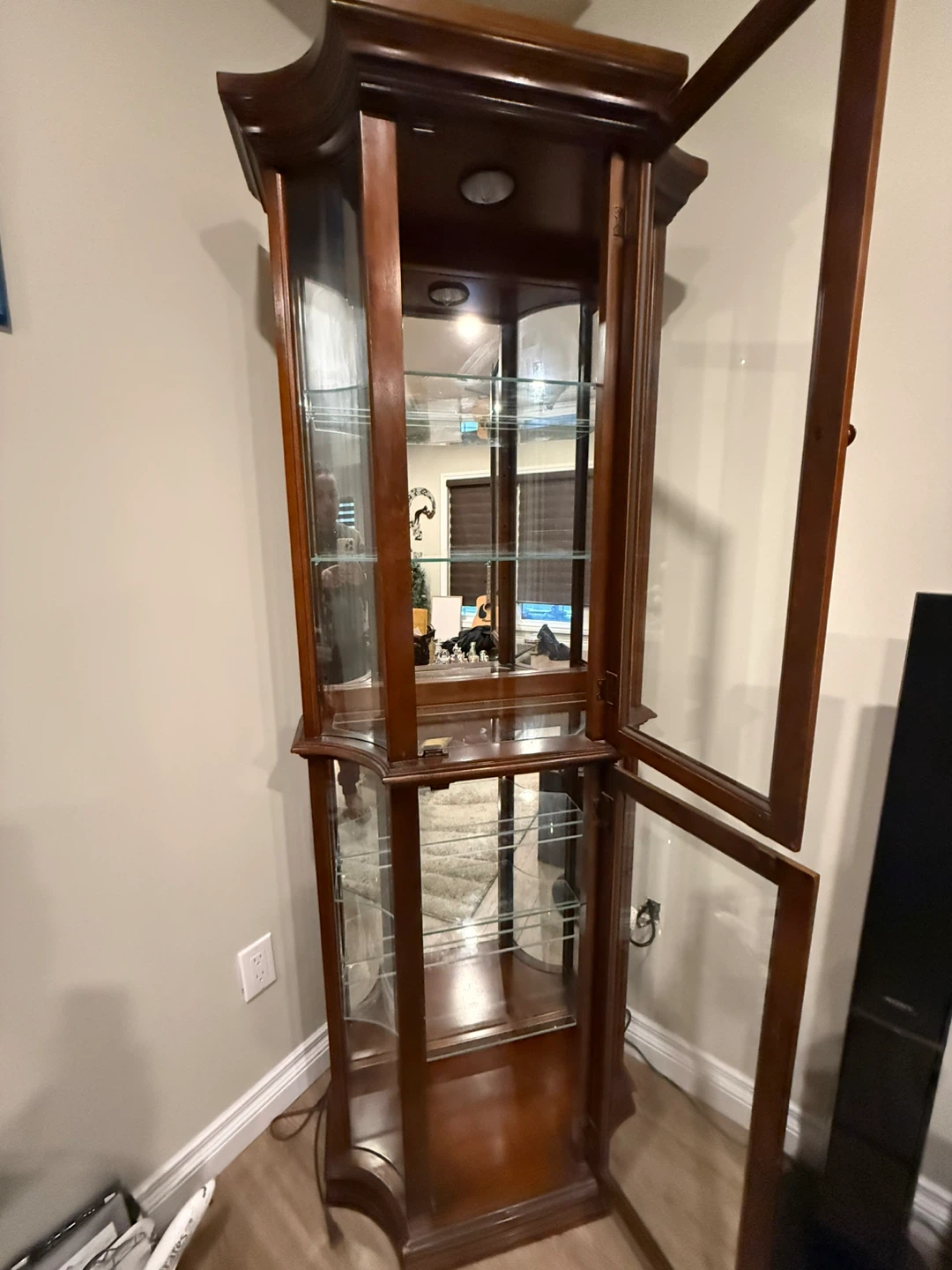 Wooden Curio Cabinet with Glass Shelves