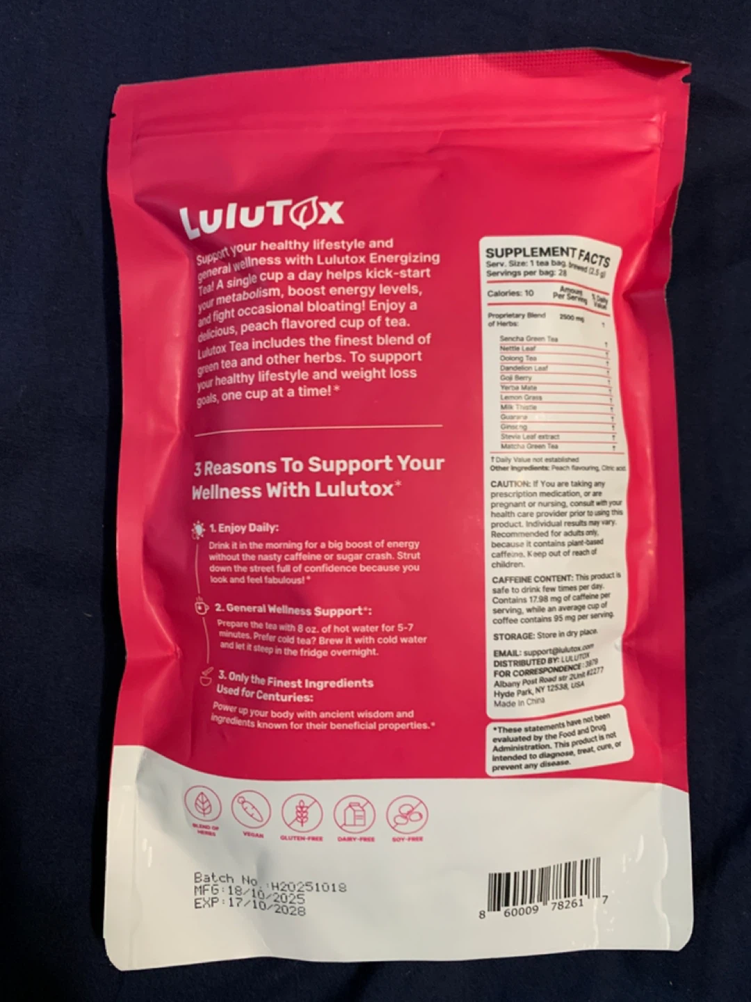 LULUTOX Detox Energizing Tea Peach Flavor - Herbal Supplement - photo 2