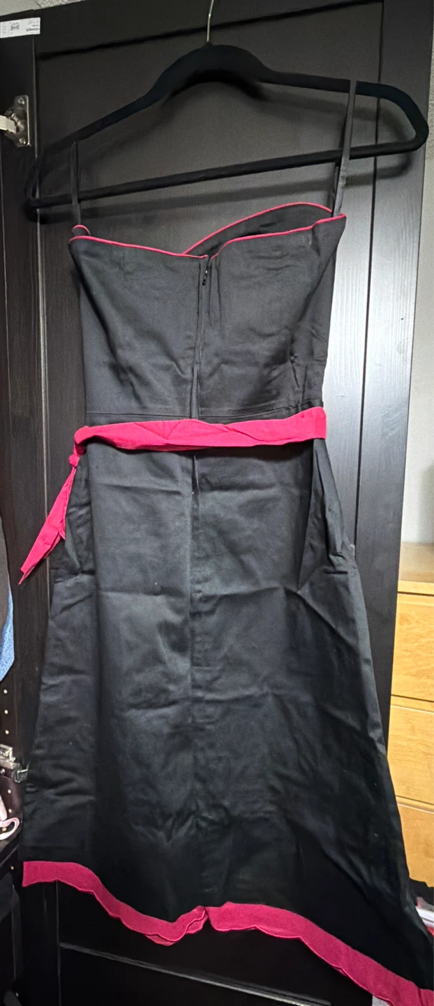 Black Strapless Dress with Pink Trim and Embroidery - photo 2