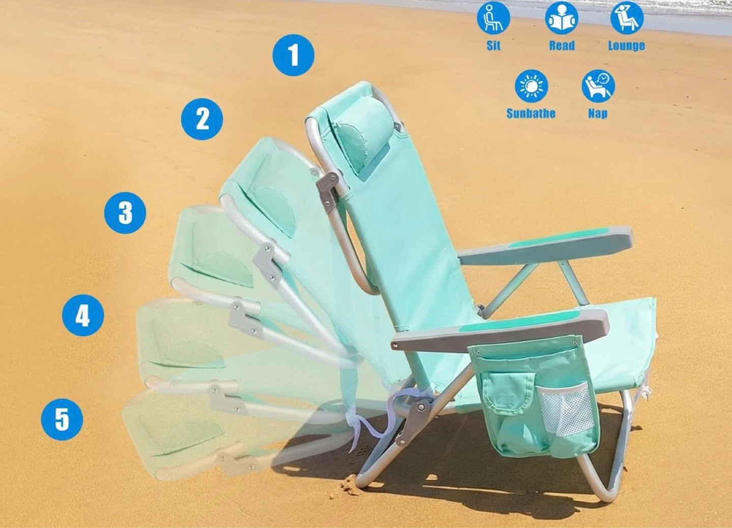 SunnyFeel Beach Chair with Removable Cooler Bag - photo 4