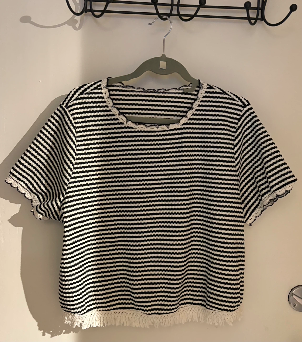 Striped Cropped Top with Crochet Trim