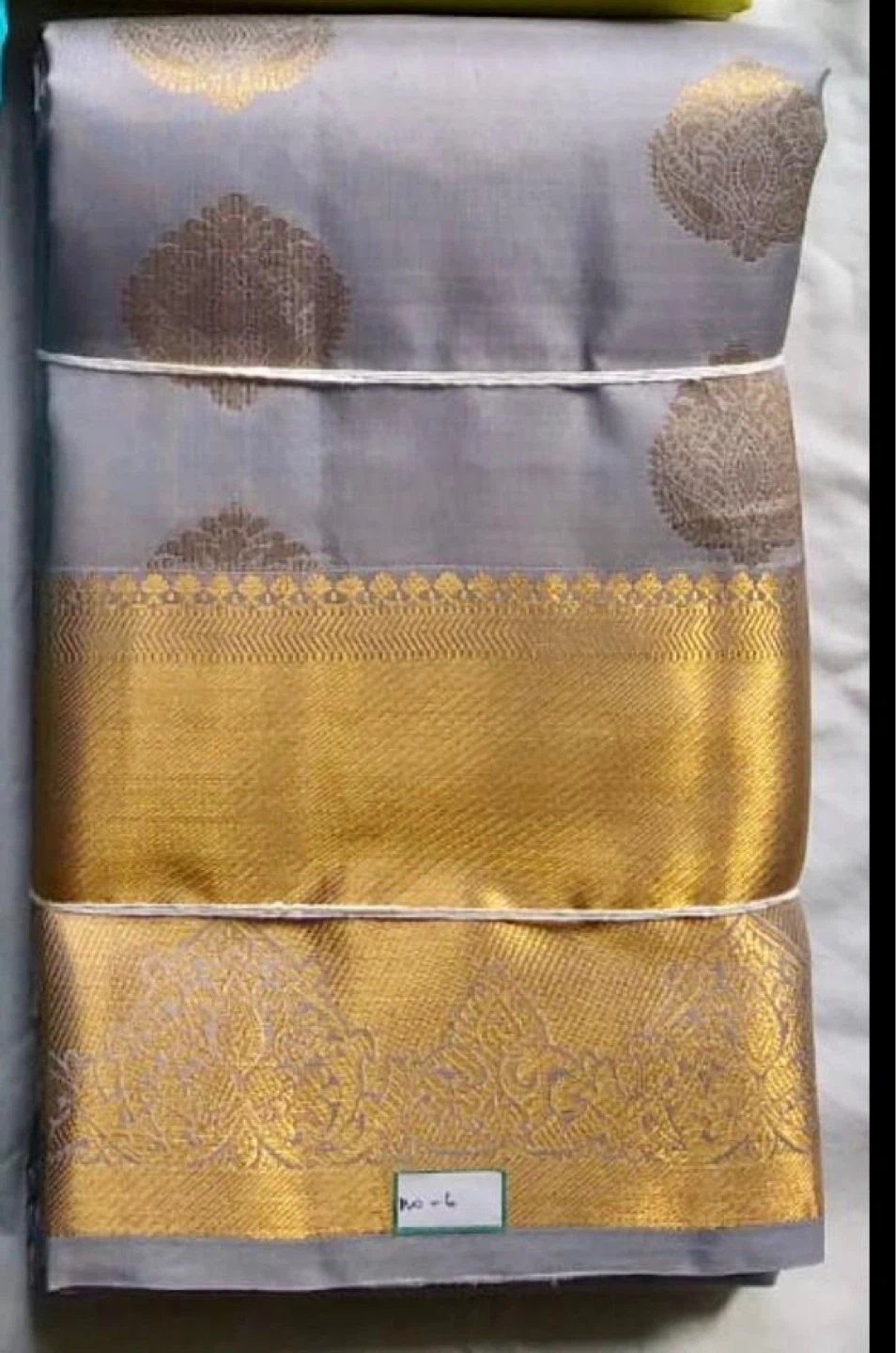 Light Grey and Gold Handloom Silk Saree
