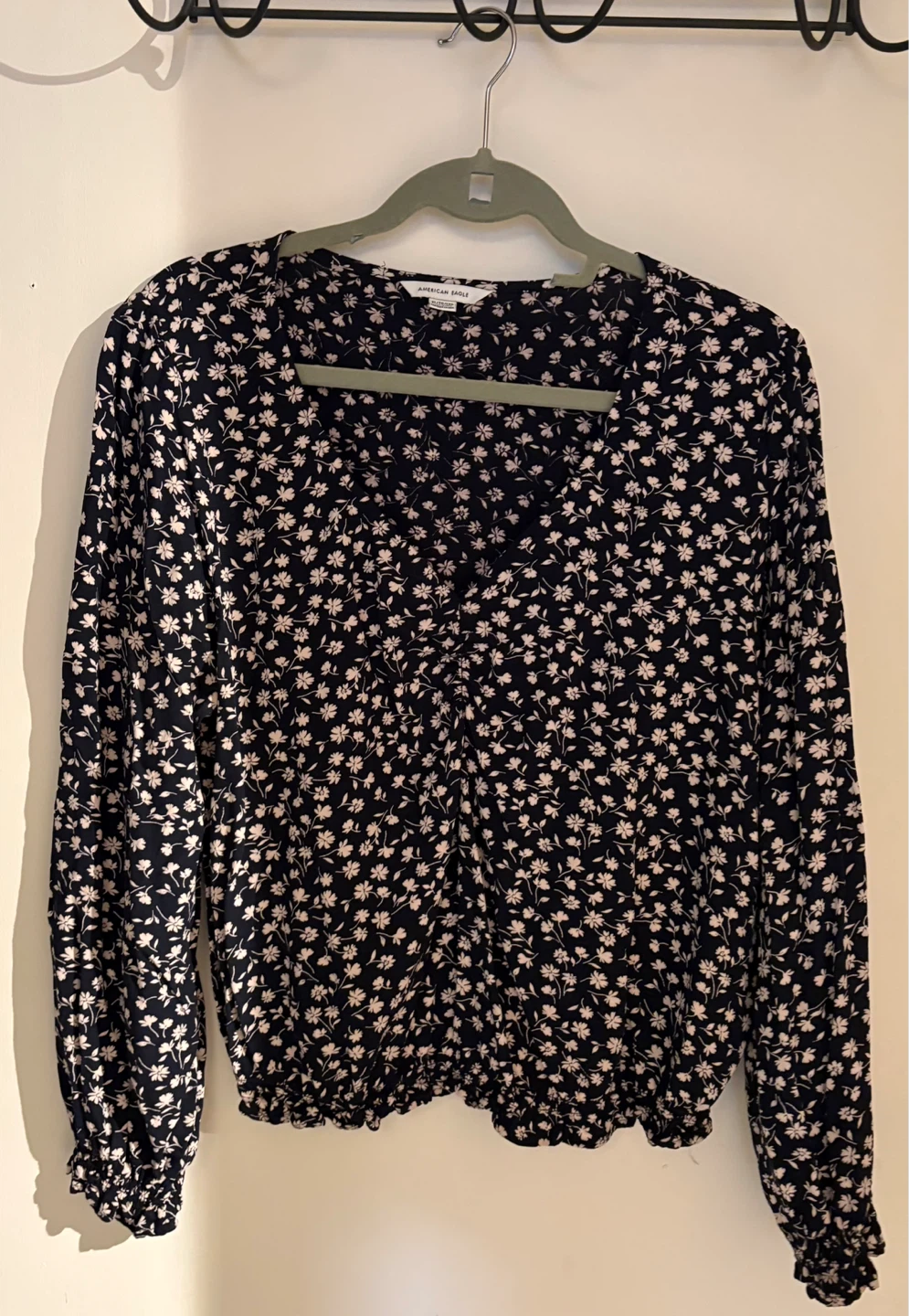 American Eagle Navy Floral Long Sleeve Blouse