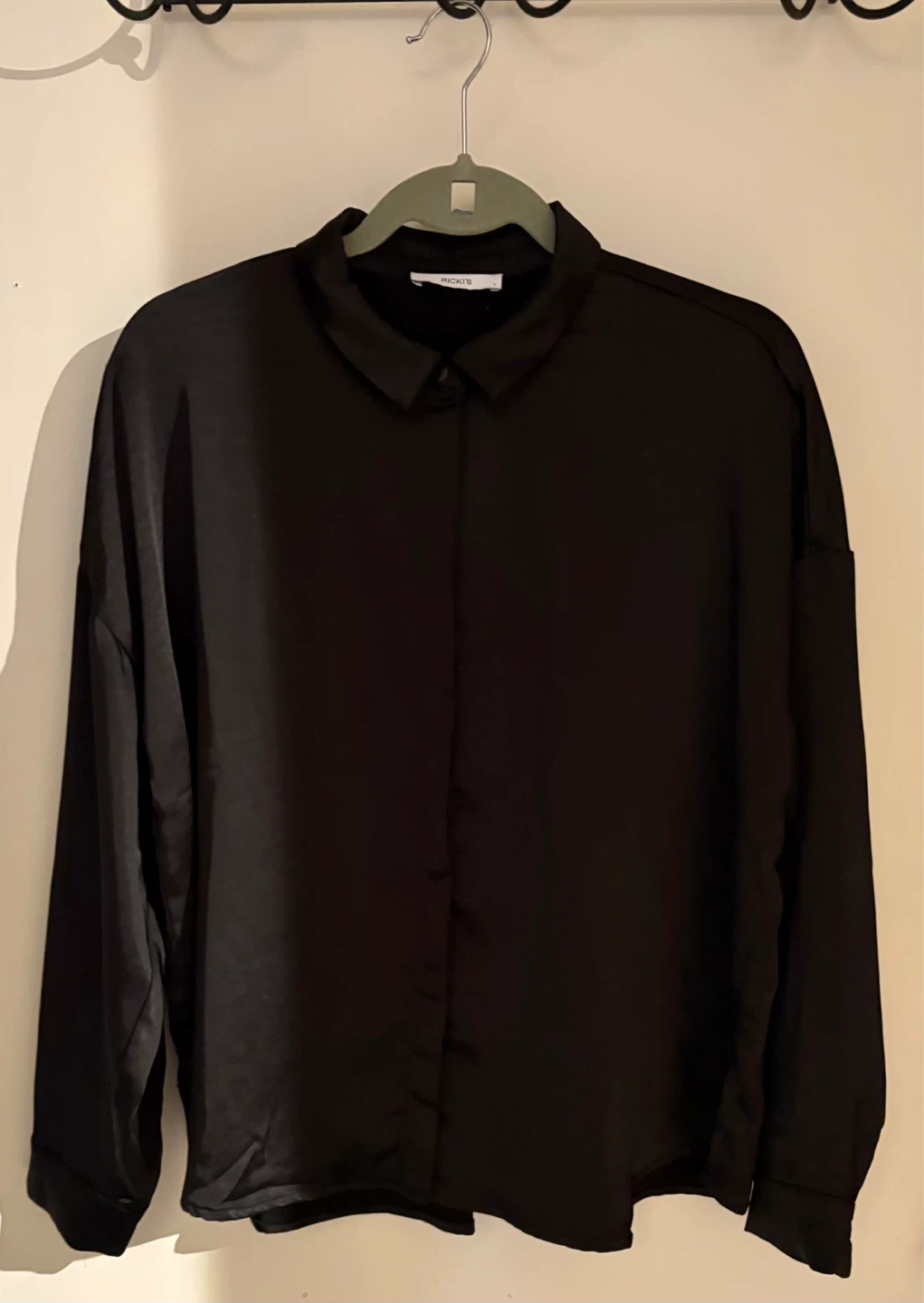 Black Satin Button-Up Shirt