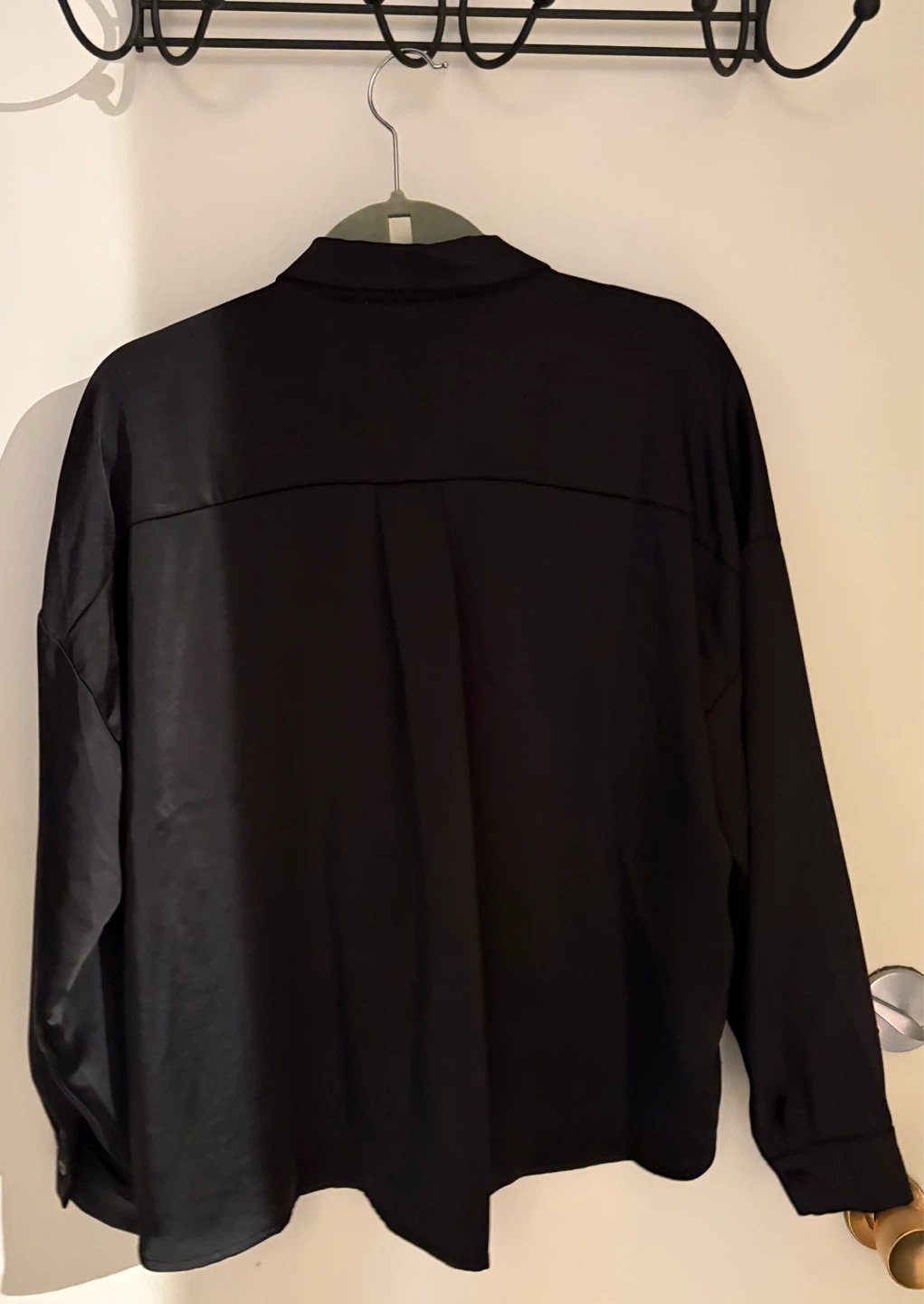 Black Satin Button-Up Shirt - photo 2