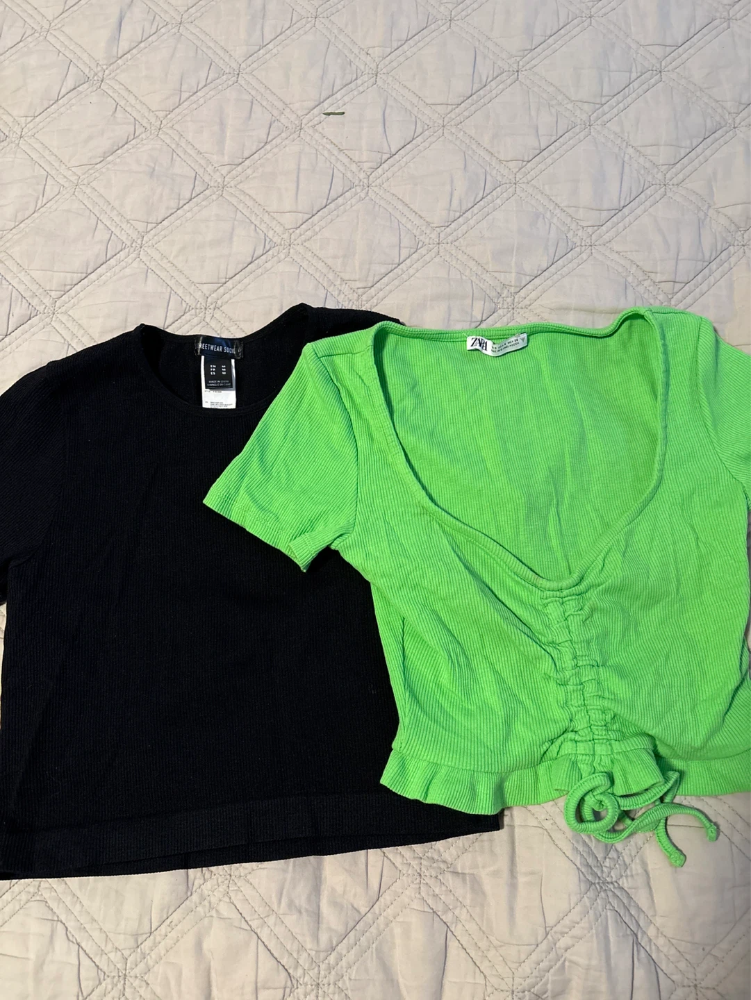 ZARA Ribbed Ruched Top & Black Basic Top