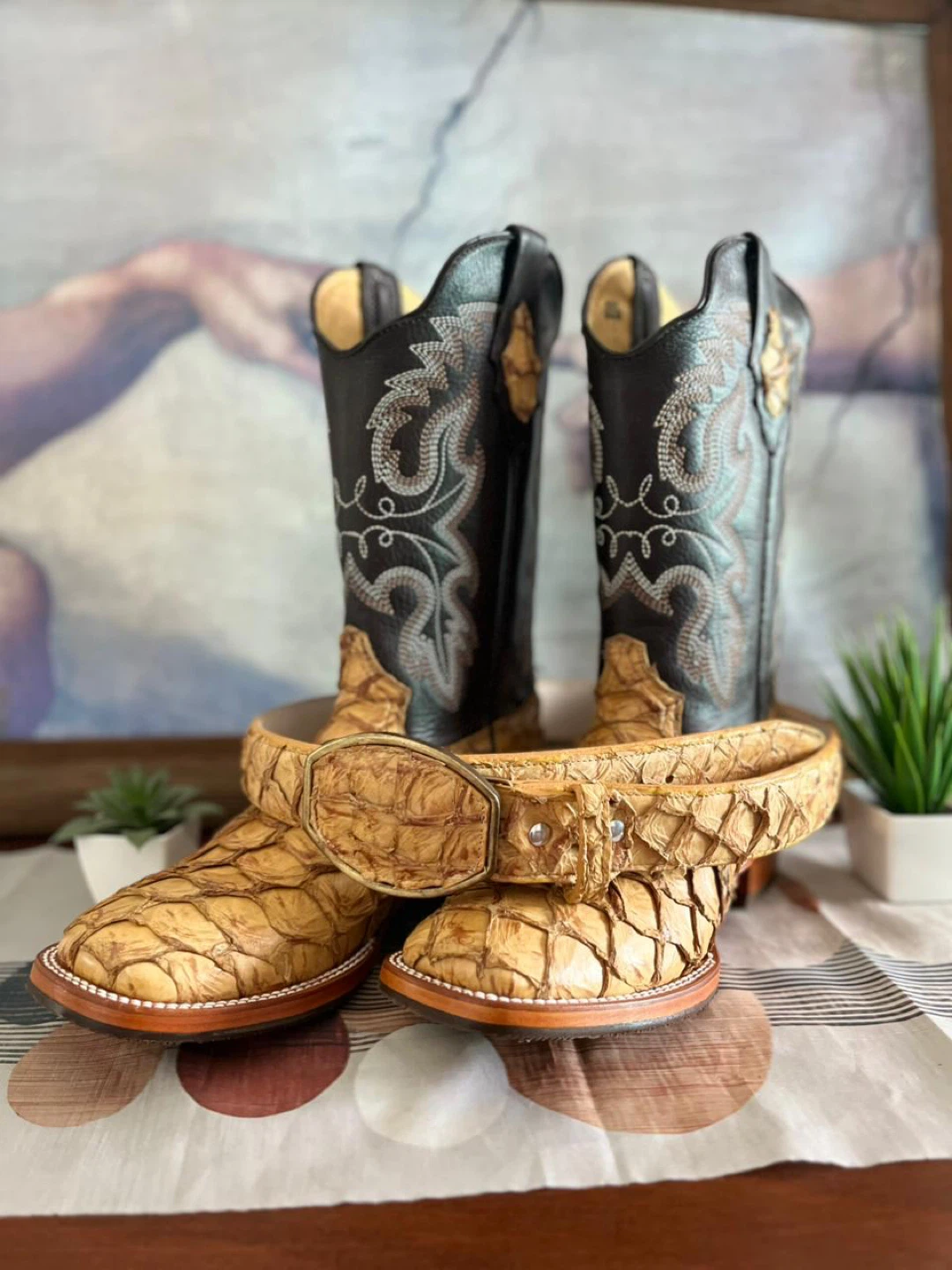 Premium Pirarucú (Arapaima) Exotic Boot & Belt Combo