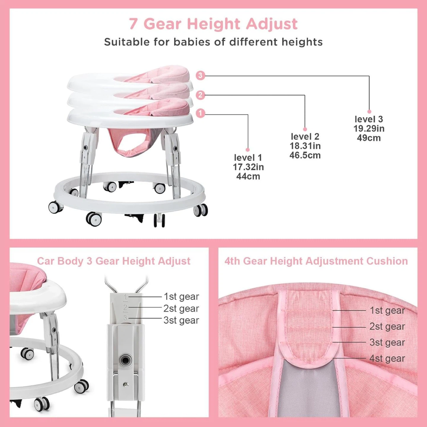 Like NEW Folding Baby Walker for 6-18 Months - Pink - $20 - photo 2