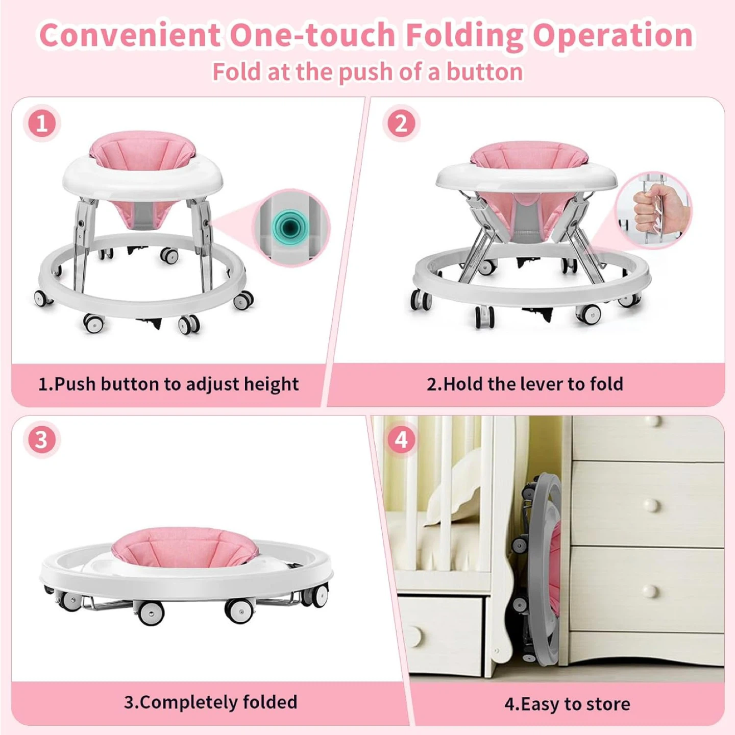 Like NEW Folding Baby Walker for 6-18 Months - Pink - $20 - photo 4