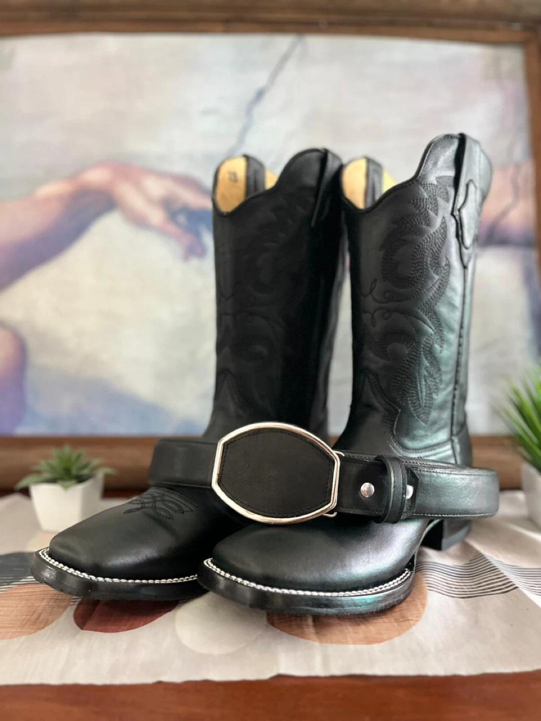 Men’s Black Leather Boot & Belt Combo
