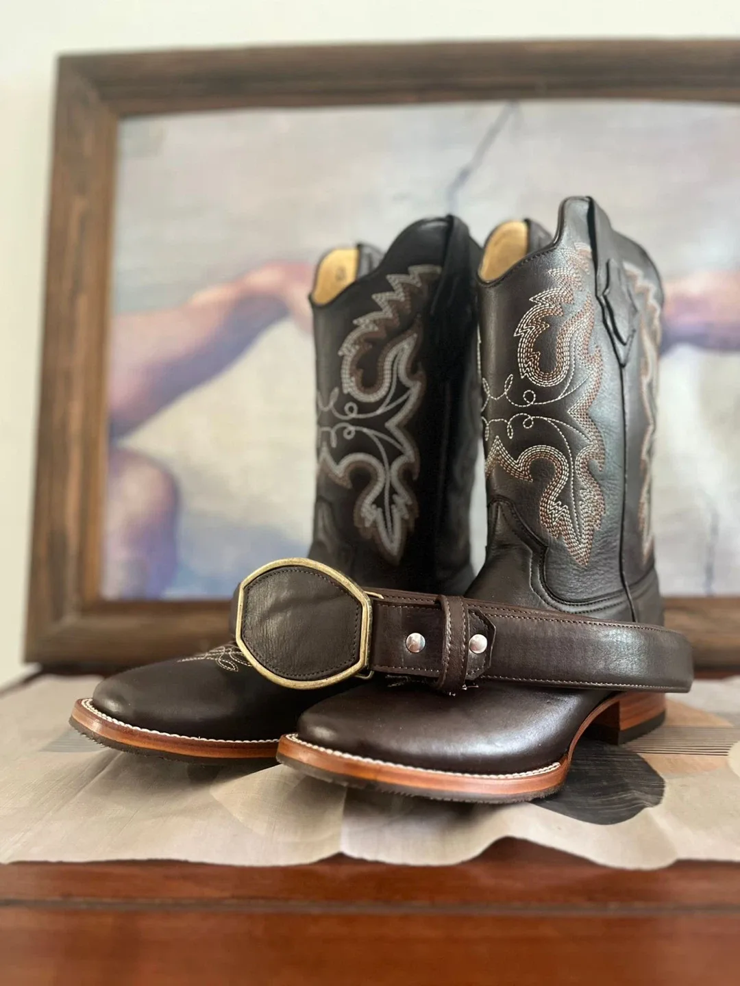 Men’s Western Boots & Belt Combo - Size 10.5 US