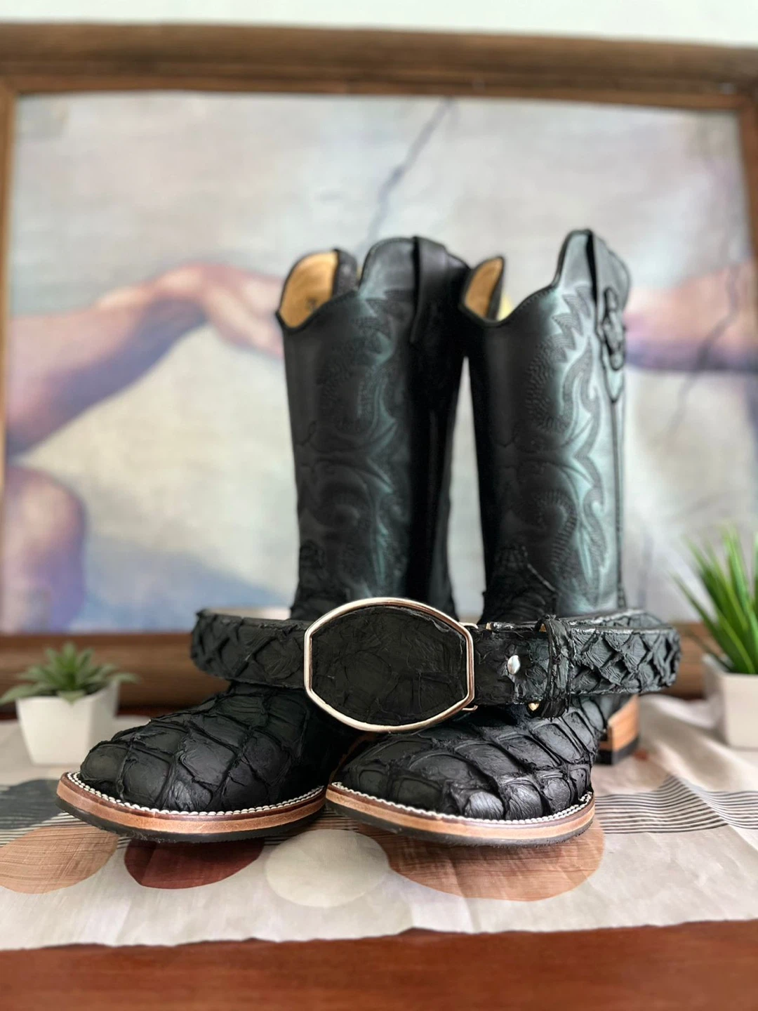 Luxury Black Pirarucú Exotic Boot & Belt Combo