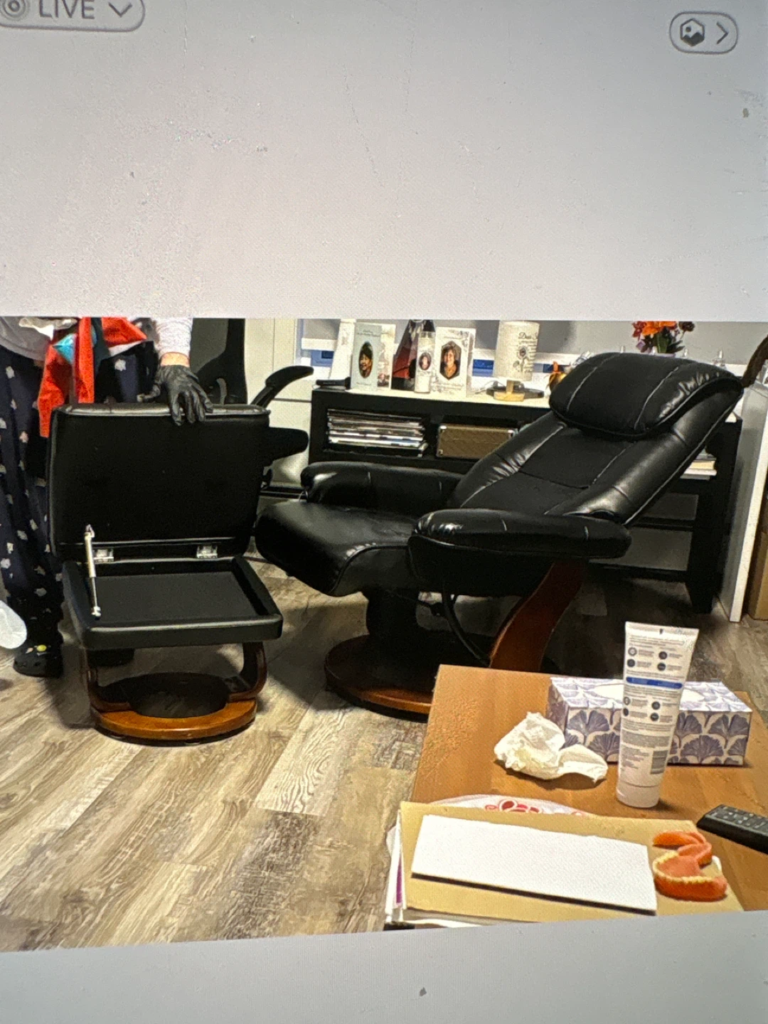 Black Leather Recliner Chair with Ottoman