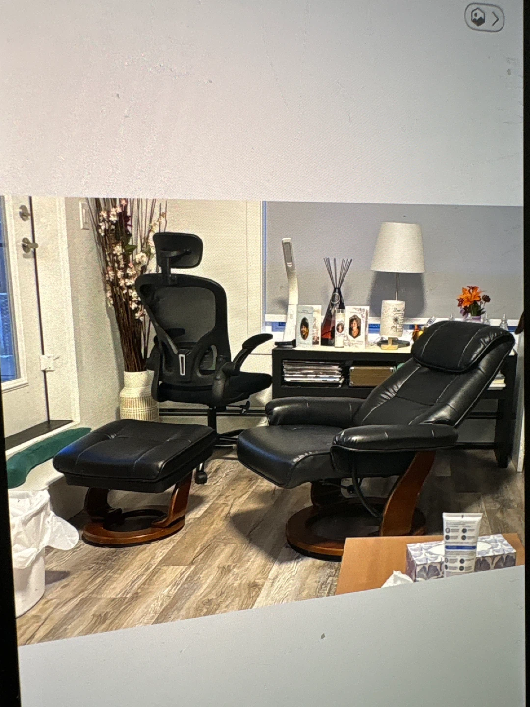 Black Leather Recliner Chair with Ottoman - photo 2