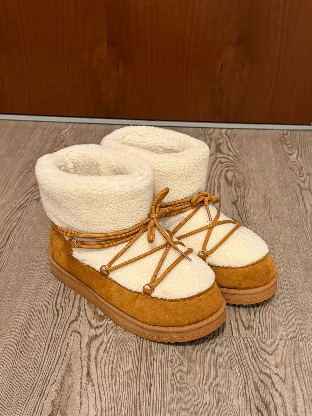 Women's Fuzzy Lined Ankle Boots - Tan/White - photo 2