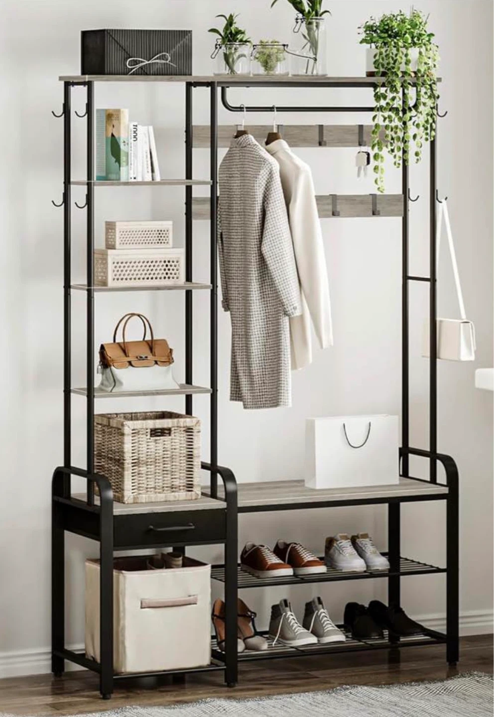 Hall Tree Coat Rack with Storage Bench and Shoe Shelves