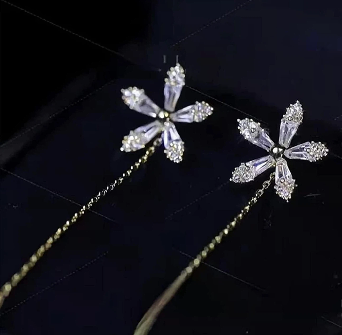 Sparkly Flower Drop Earrings - Silver Tone - photo 2