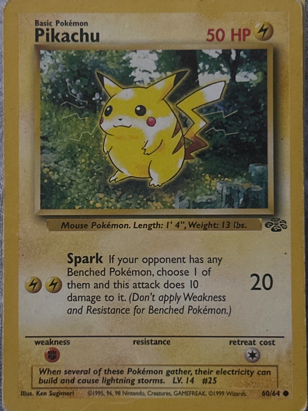 Basic Pokemon Pikachu Trading Card #25 made in 1999 - photo 2
