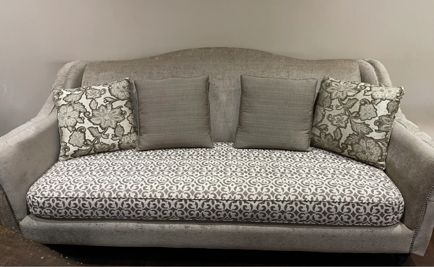 Custom made - solid wood sofa with decorative pillows