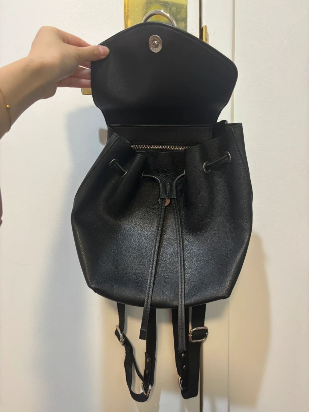 Black Faux Leather Mini Backpack - photo 2