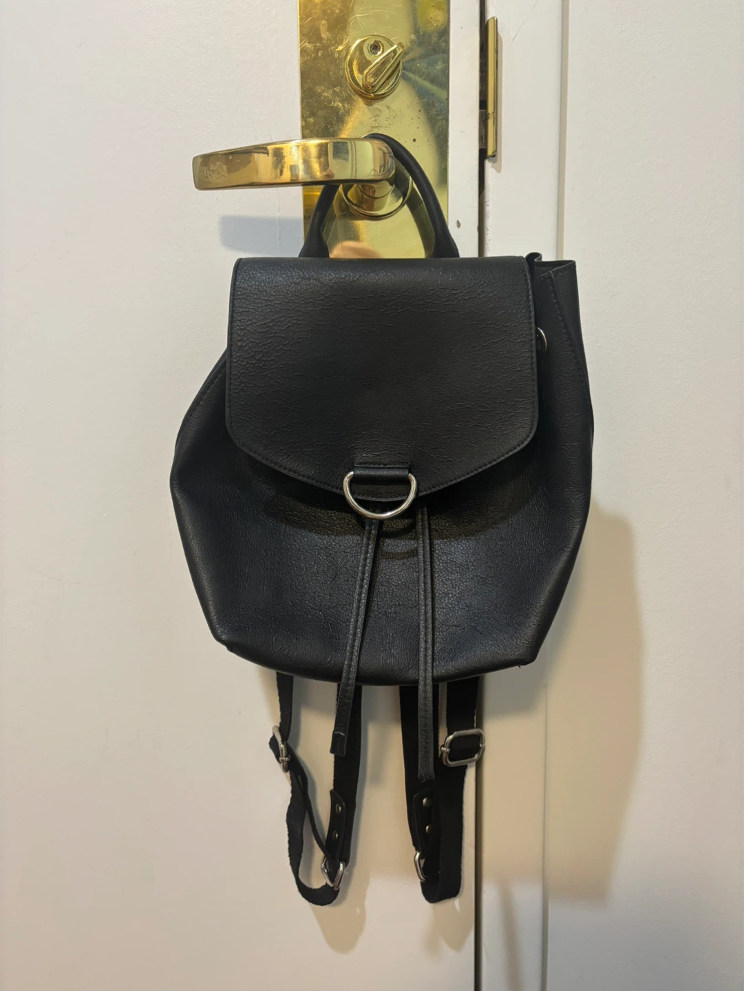 Black Faux Leather Mini Backpack