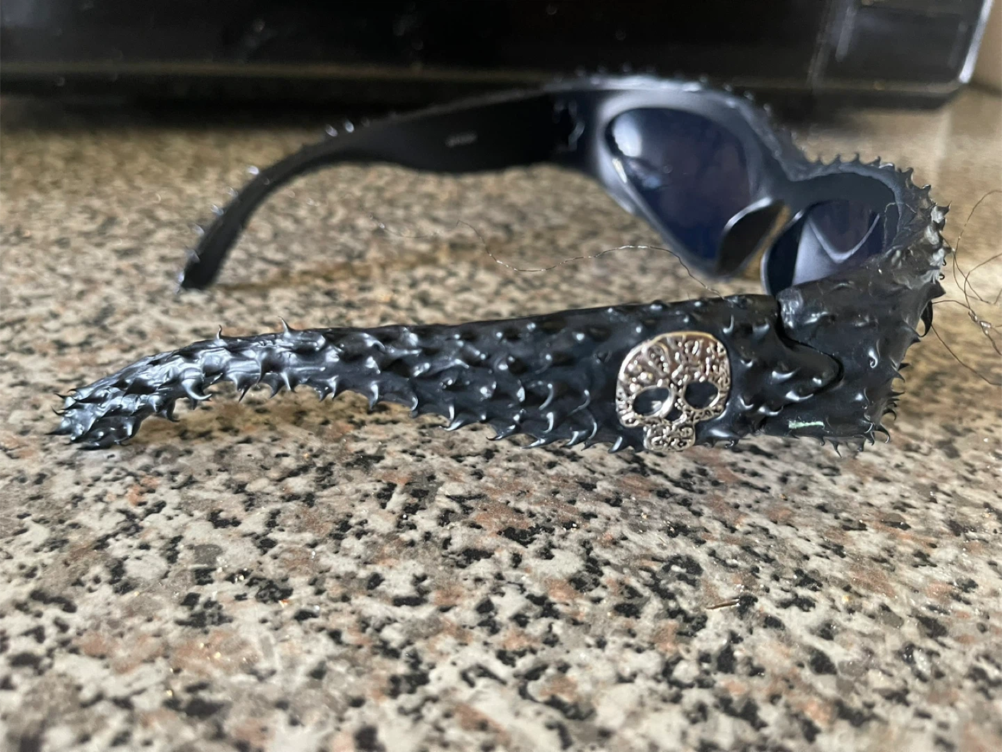 Black Spiked Sunglasses with Skull Detail - photo 4