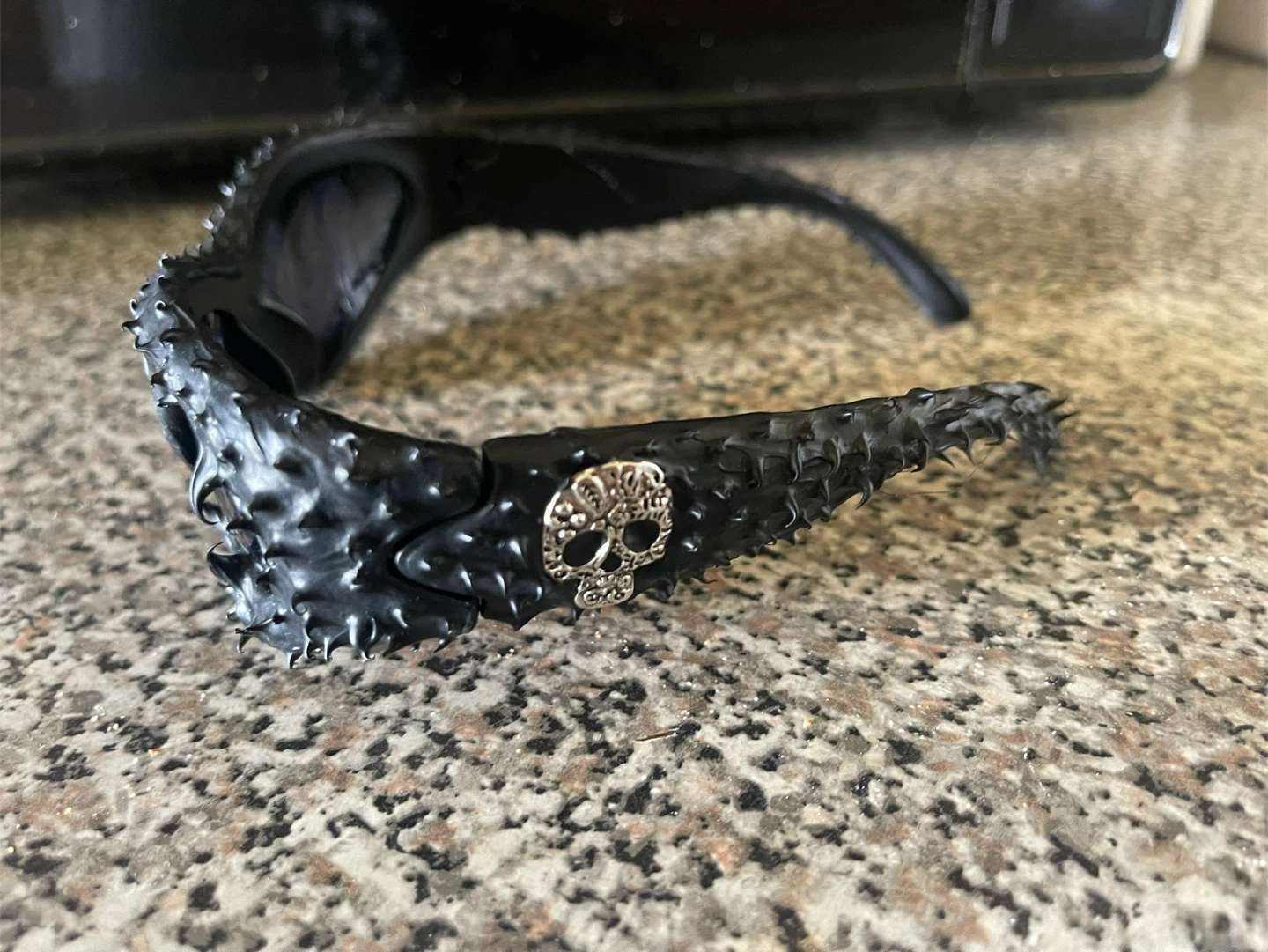 Black Spiked Sunglasses with Skull Detail - photo 2