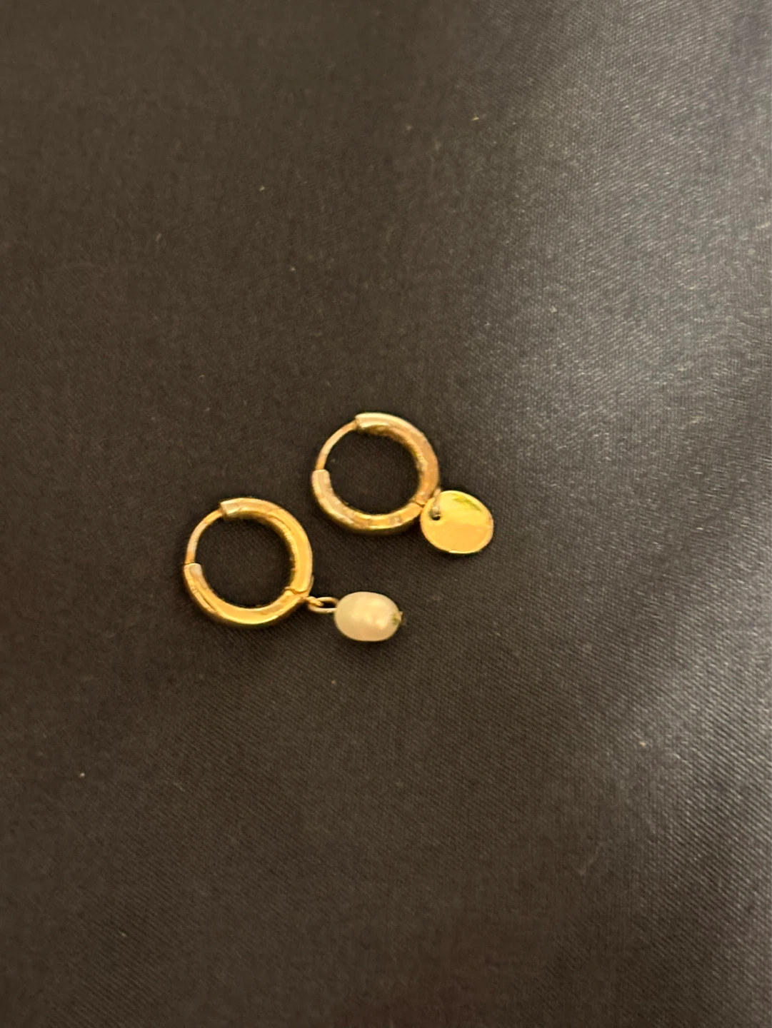 Gold Hoop Earrings with Pearl and Disc Charms