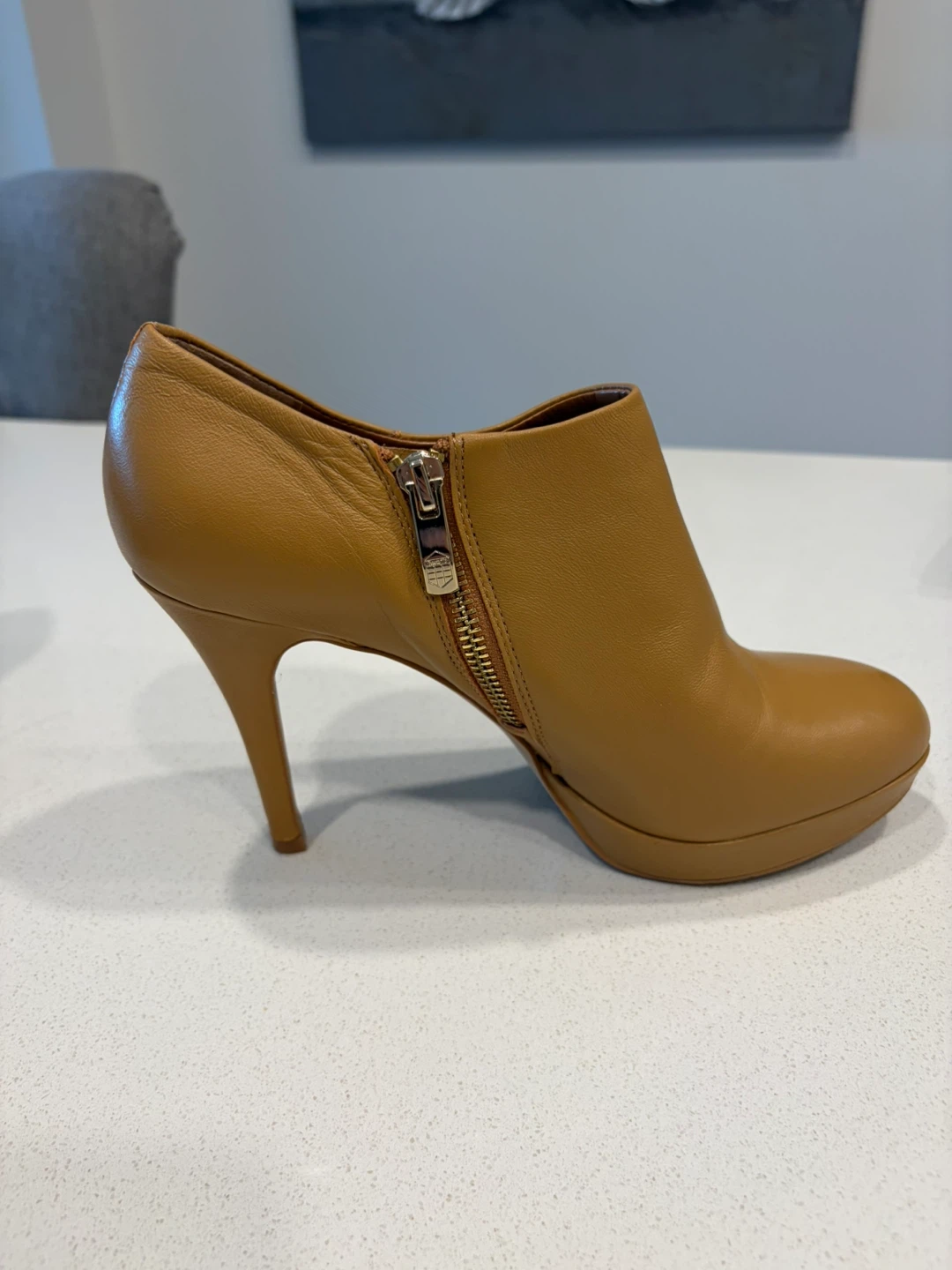 Tan Leather Ankle Boots with Zipper - photo 2