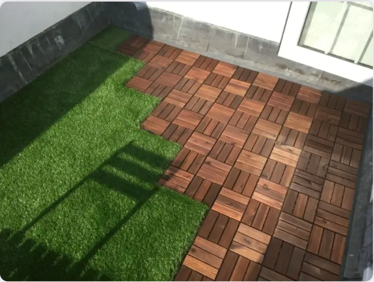 IKEA Grass and Wood Decking Tiles. Original cost $550