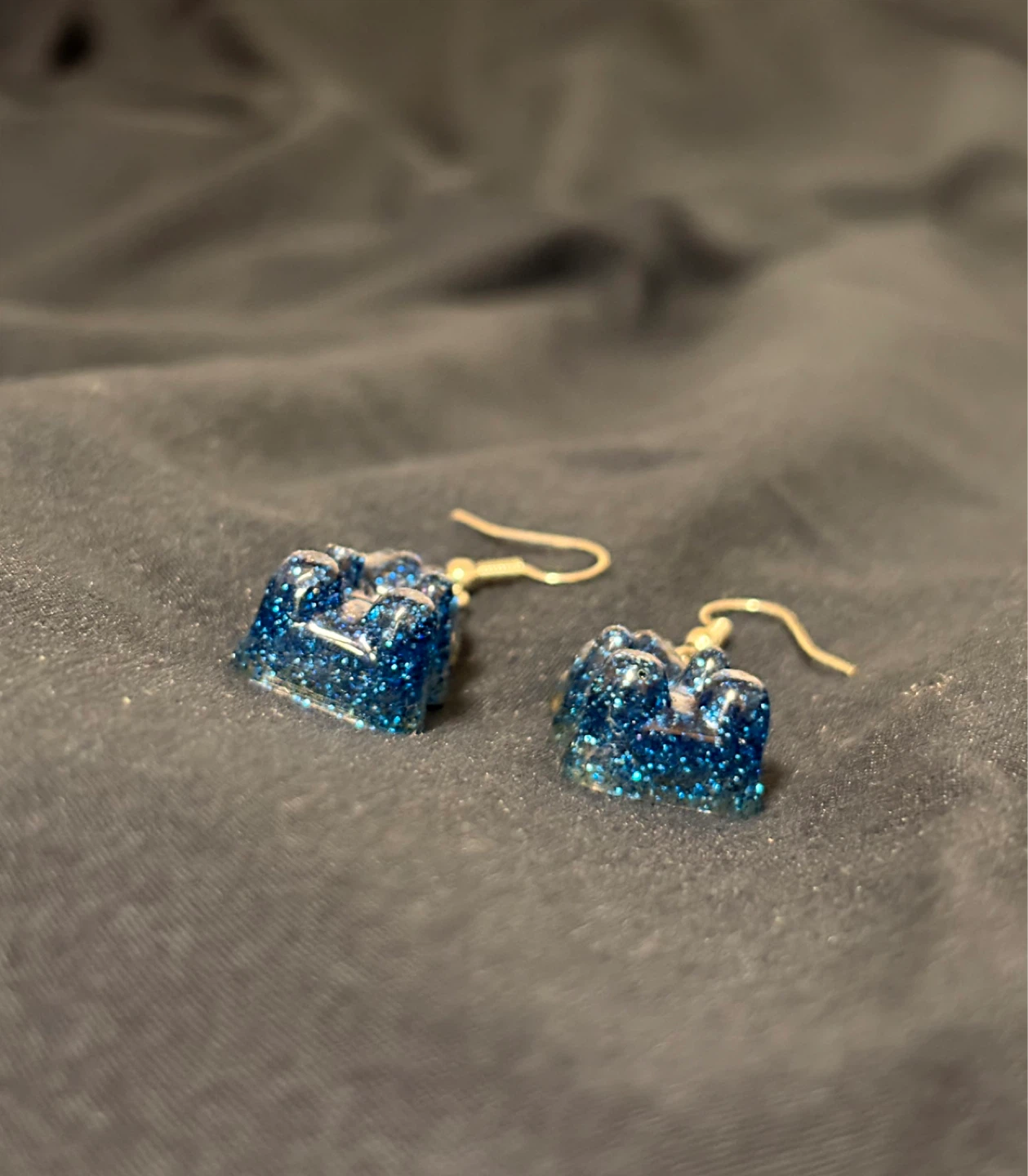 Blue Glitter Gummy Bear & Building Block Earrings