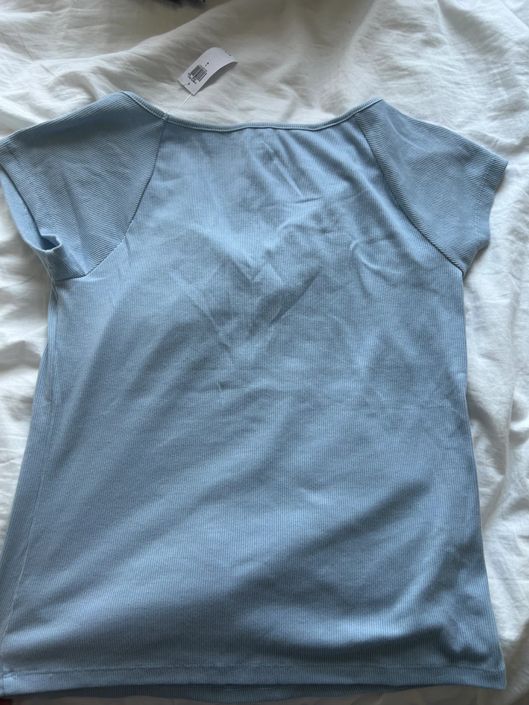 Old Navy Light Blue Ribbed Ruched V-Neck T-Shirt - photo 2
