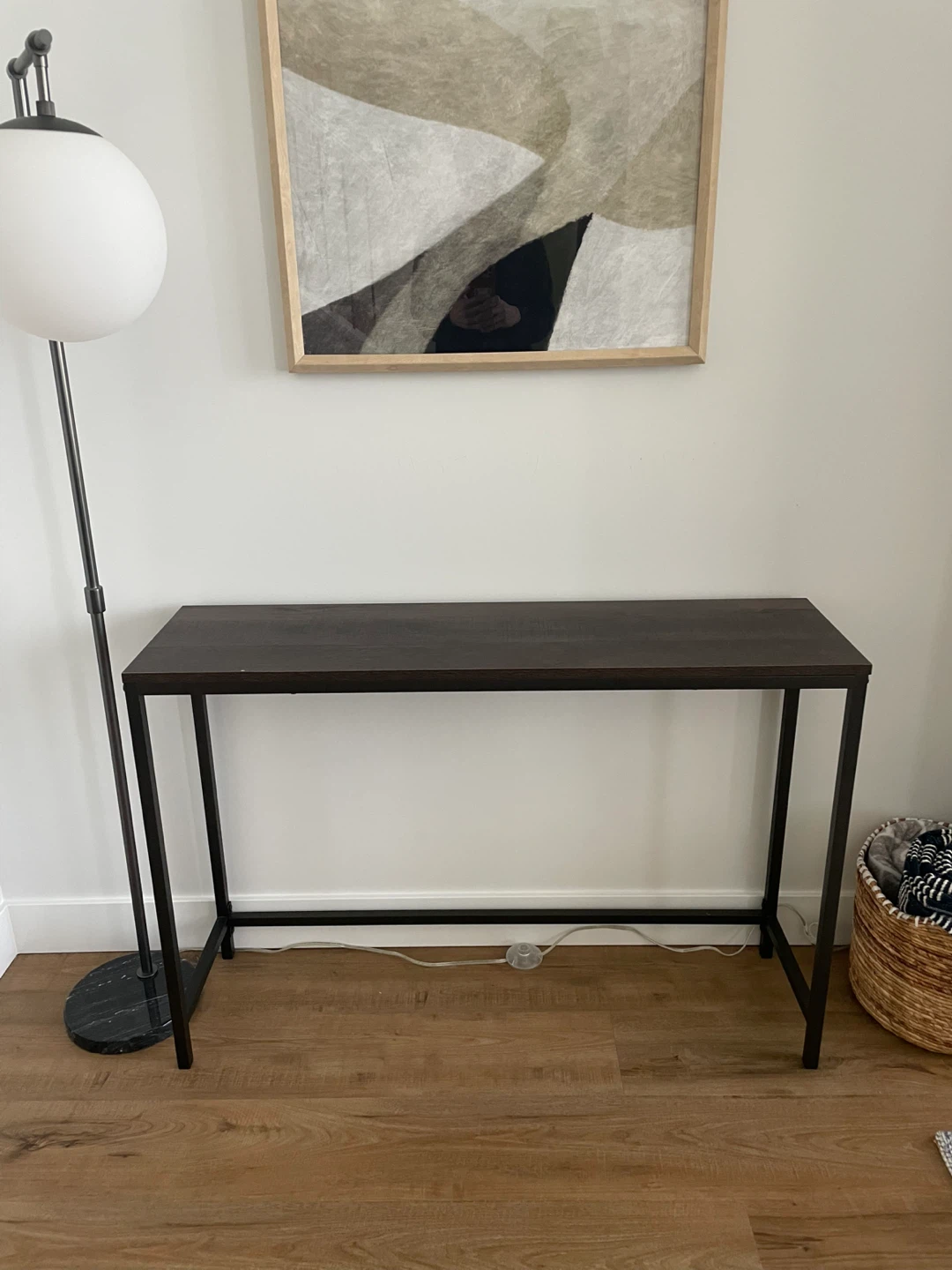 Walnut Console Table with Black Metal Frame