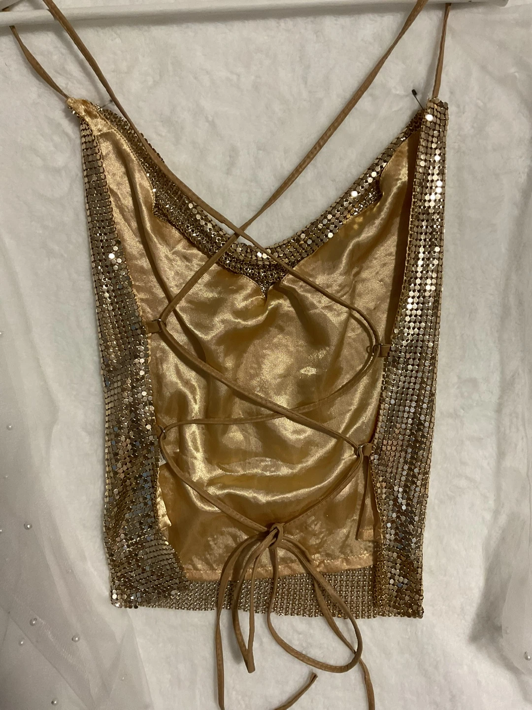 Gold Sequin Cami Top with Lace-Up Back - photo 2