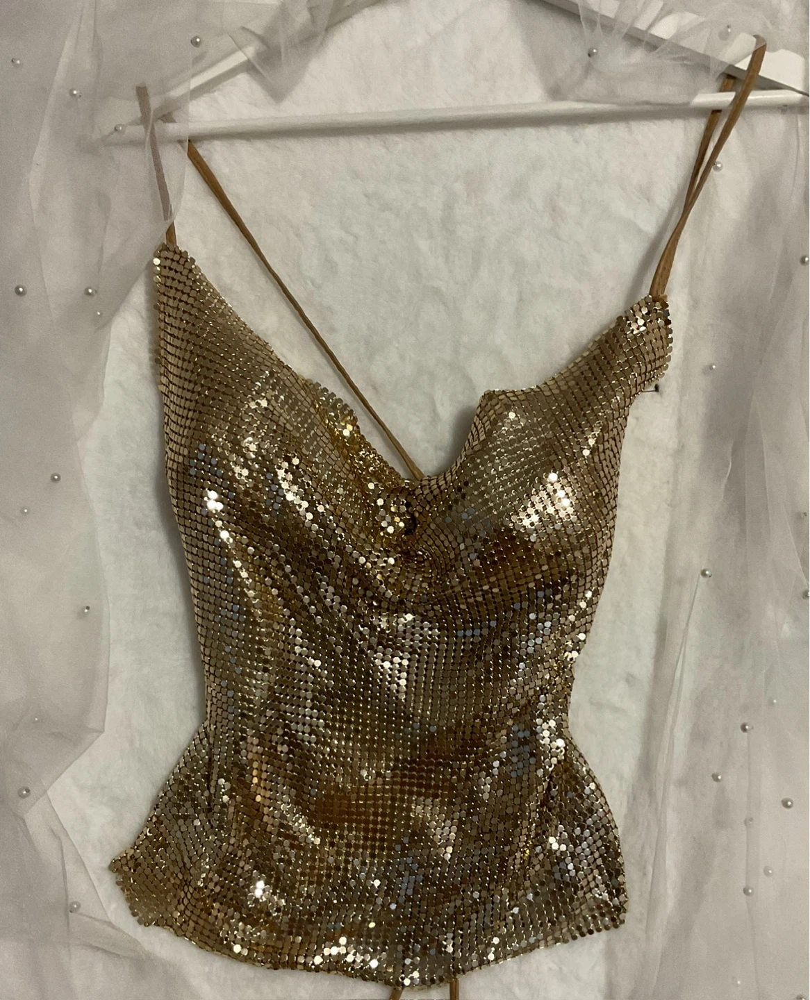 Gold Sequin Cami Top with Lace-Up Back - photo 3