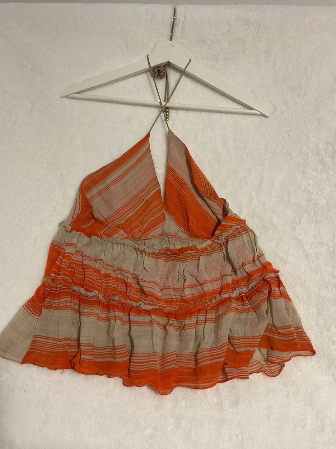 Orange and Beige Striped Halter Top