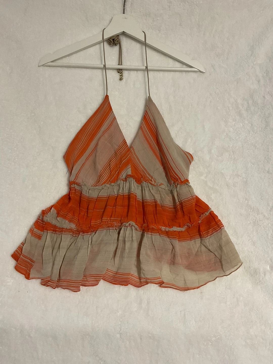 Orange and Beige Striped Halter Top - photo 2