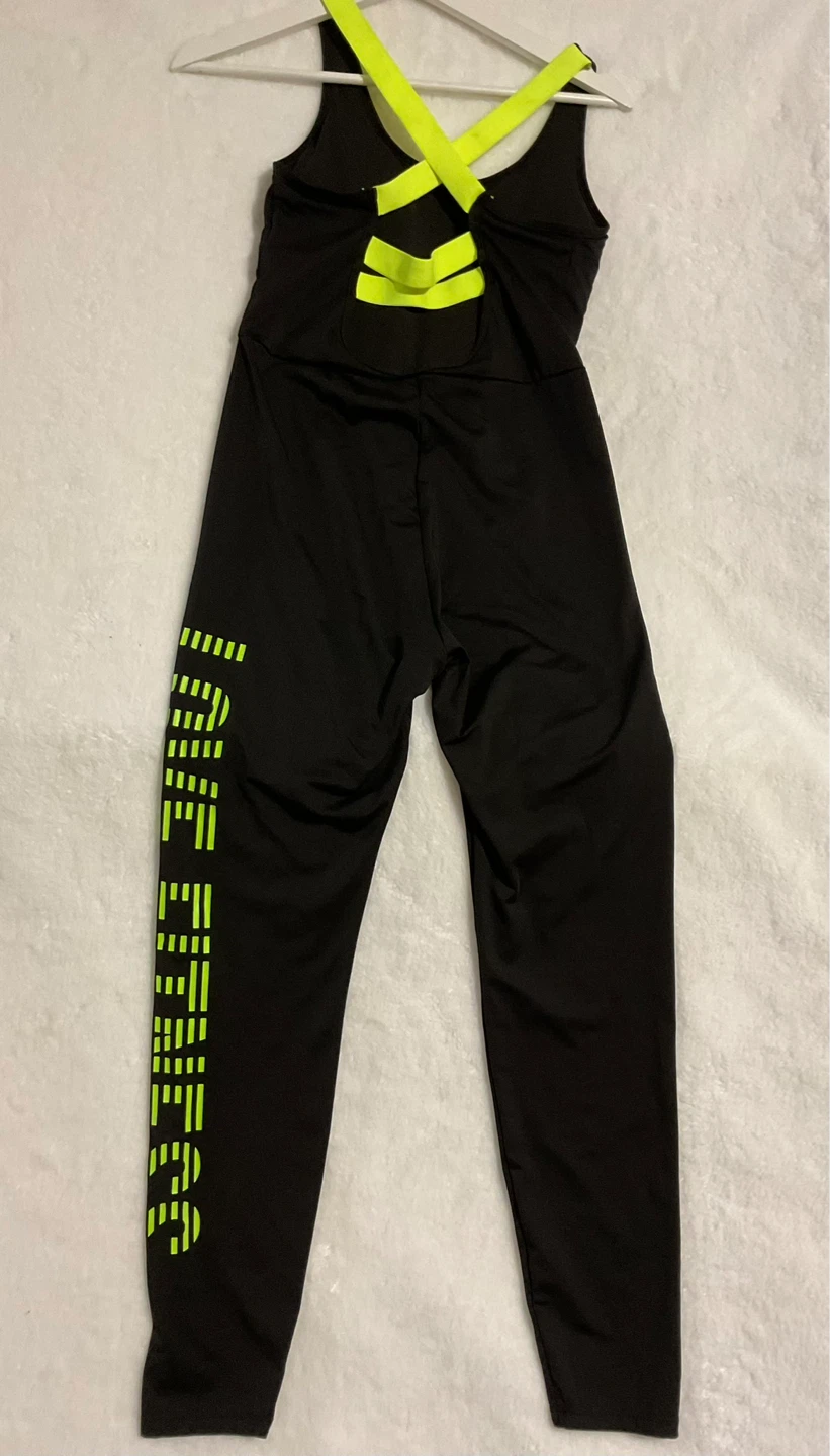 Black Jumpsuit with Neon Green Straps and Logo - photo 2