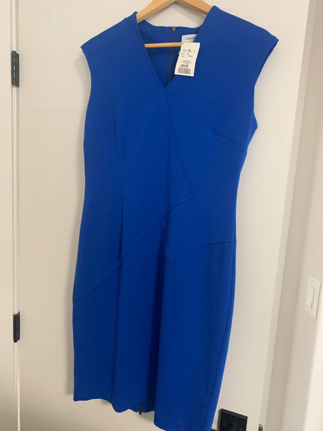 Calvin Klein Blue Cap Sleeve V-Neck Sheath Dress Size 10