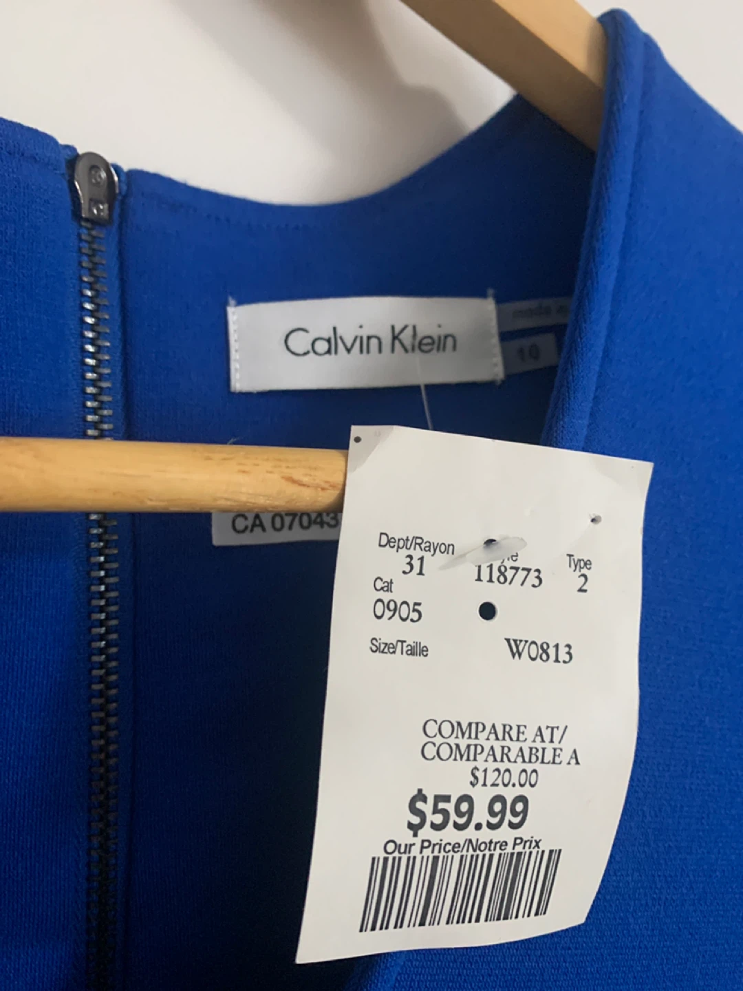 Calvin Klein Blue Cap Sleeve V-Neck Sheath Dress Size 10 - photo 2