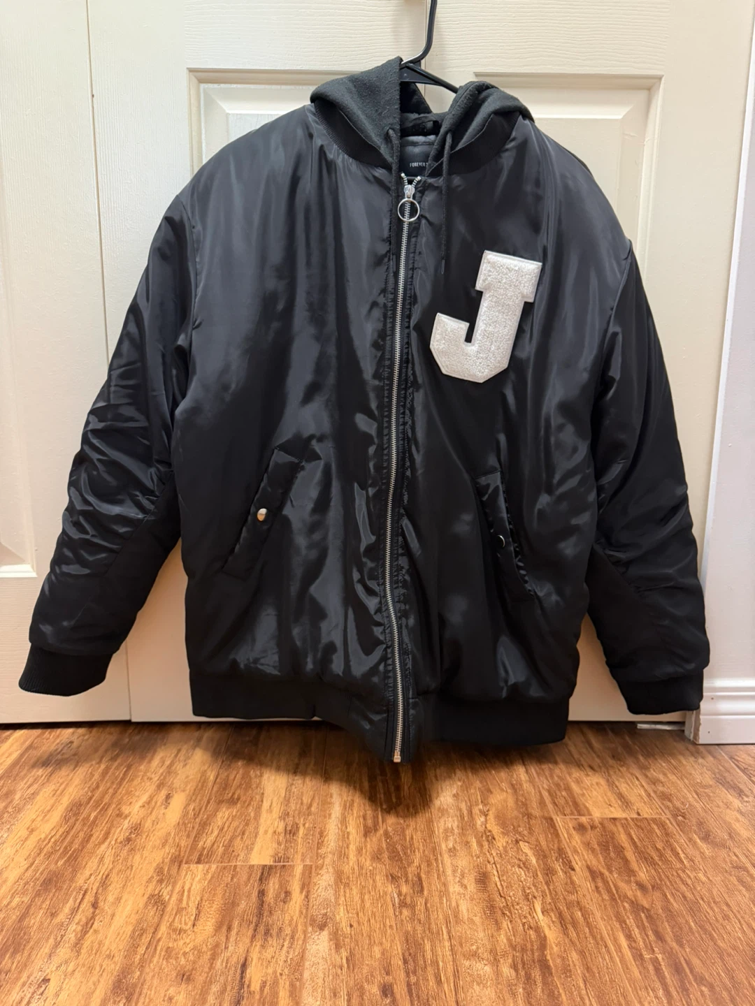 Forever 21 Black Bomber Jacket with "J" Accent