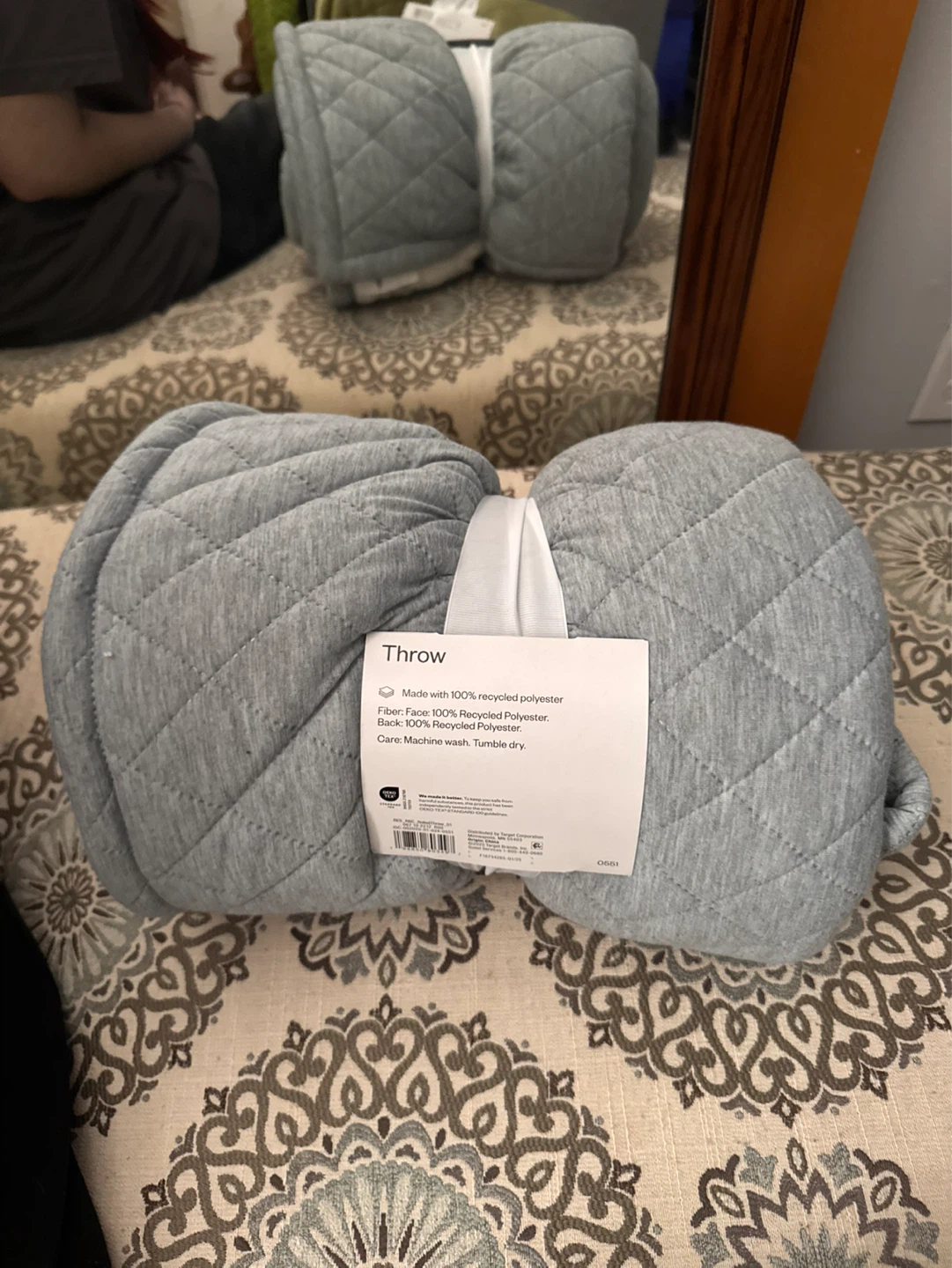 Brand New. Room Essentials Grey Quilted Throw Blanket