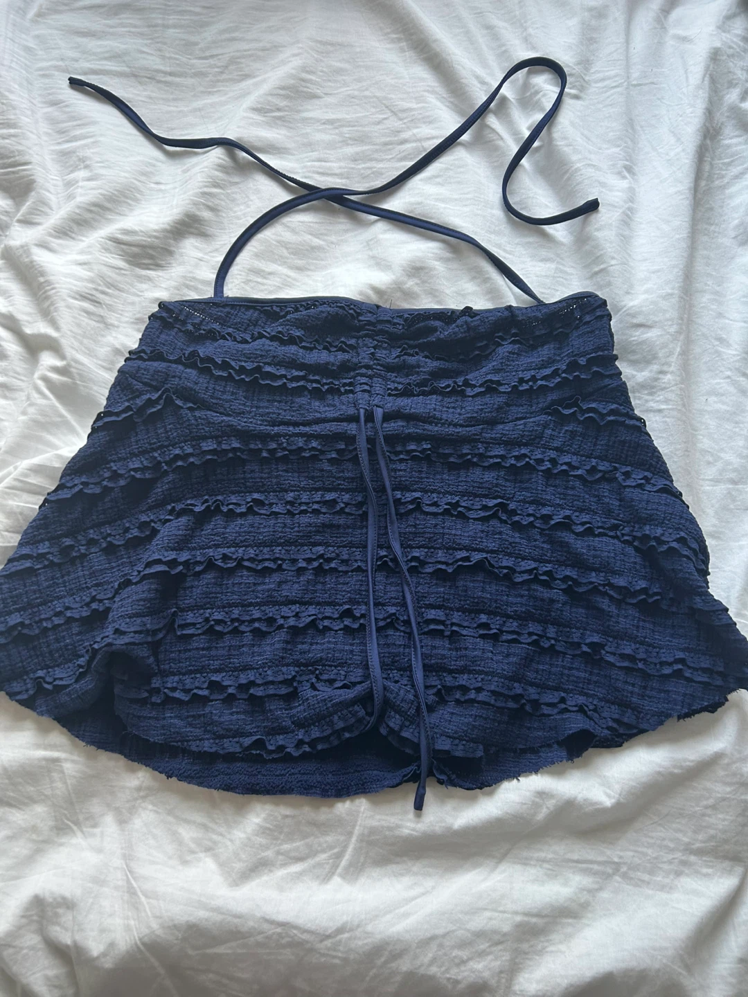 Navy Blue Textured Halter Top