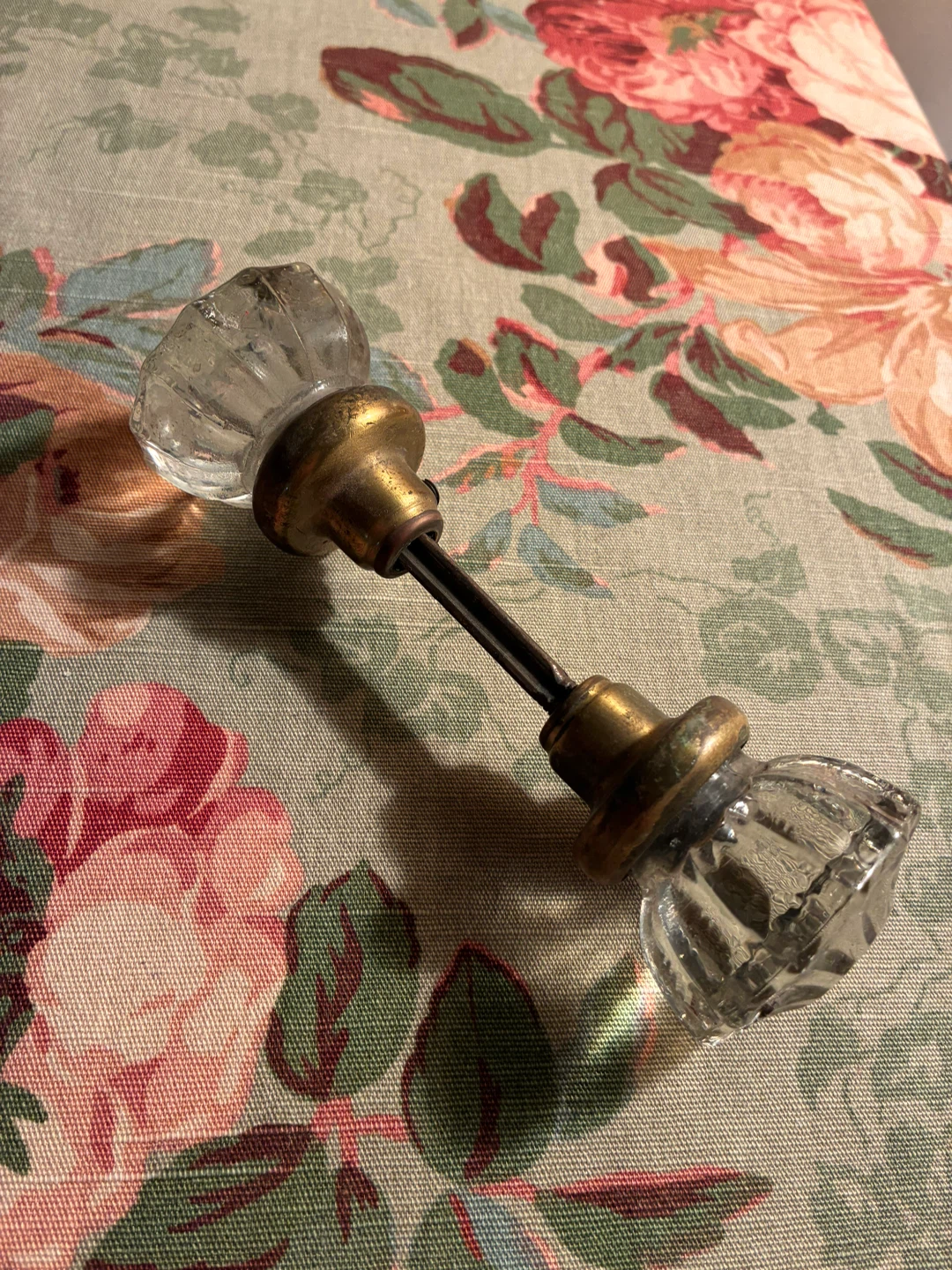 Antique Glass Door Knob Set with Brass Accents