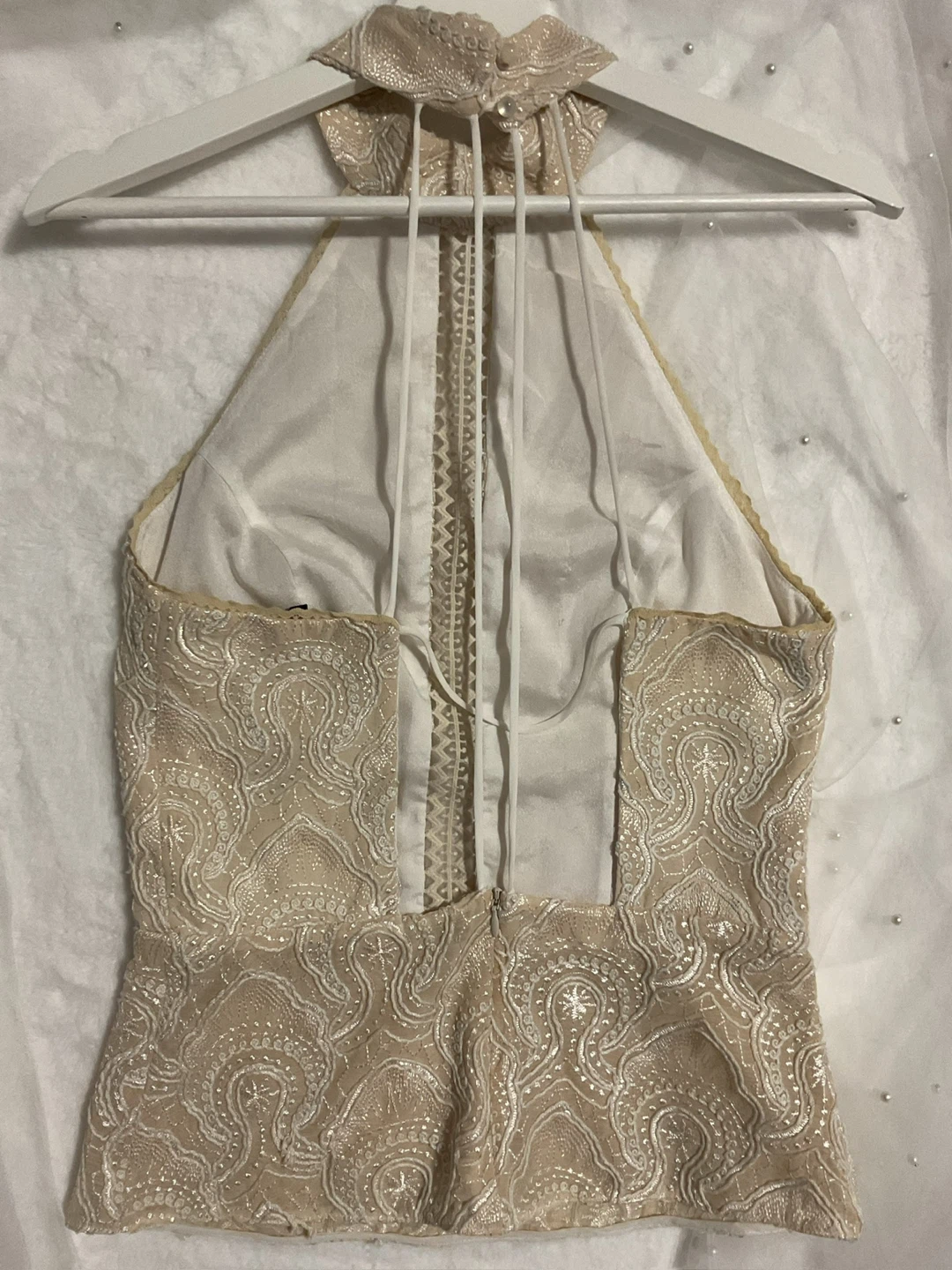 Beige Lace Halter Neck Top