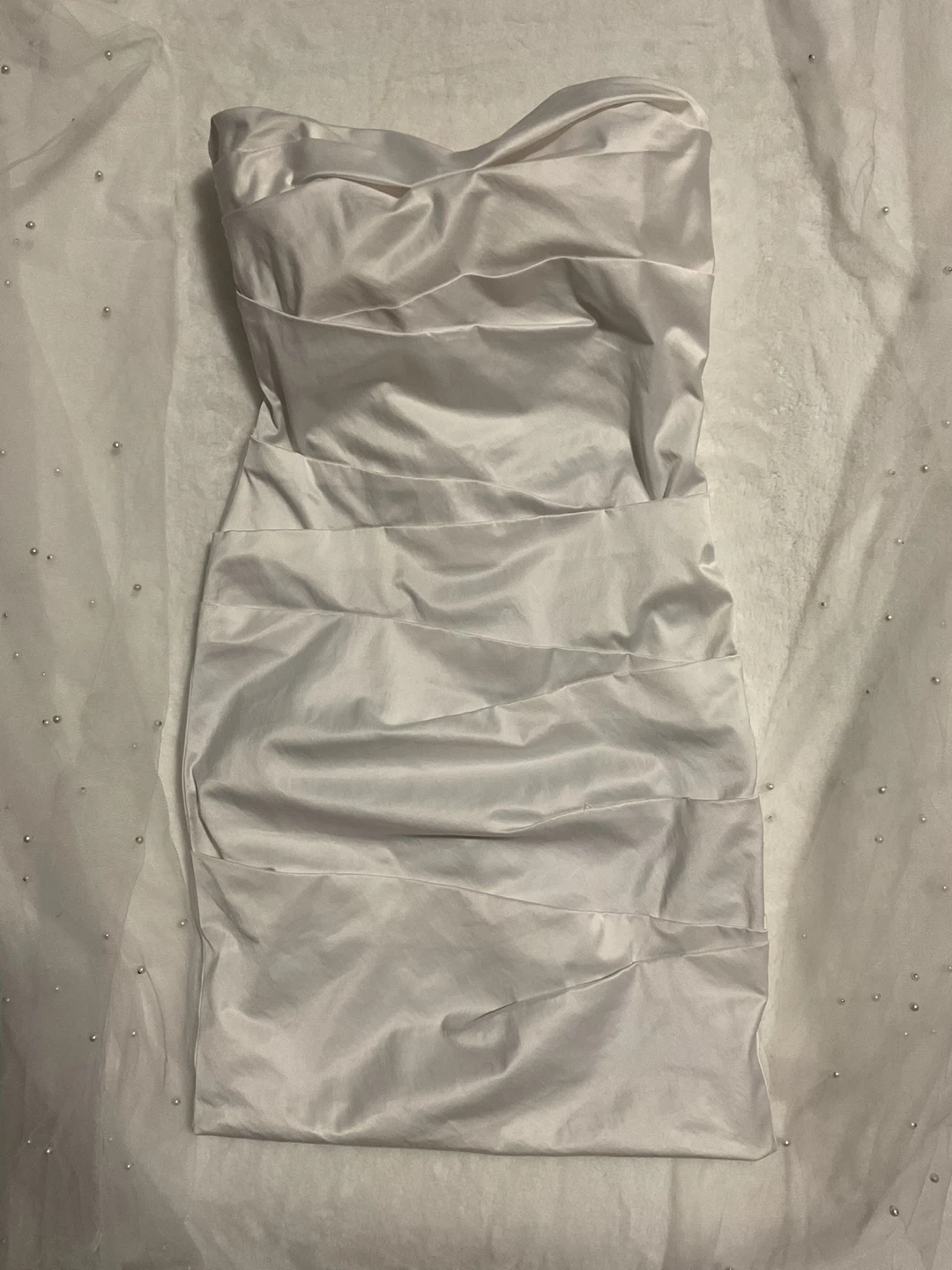White Strapless Ruched Bodycon Dress