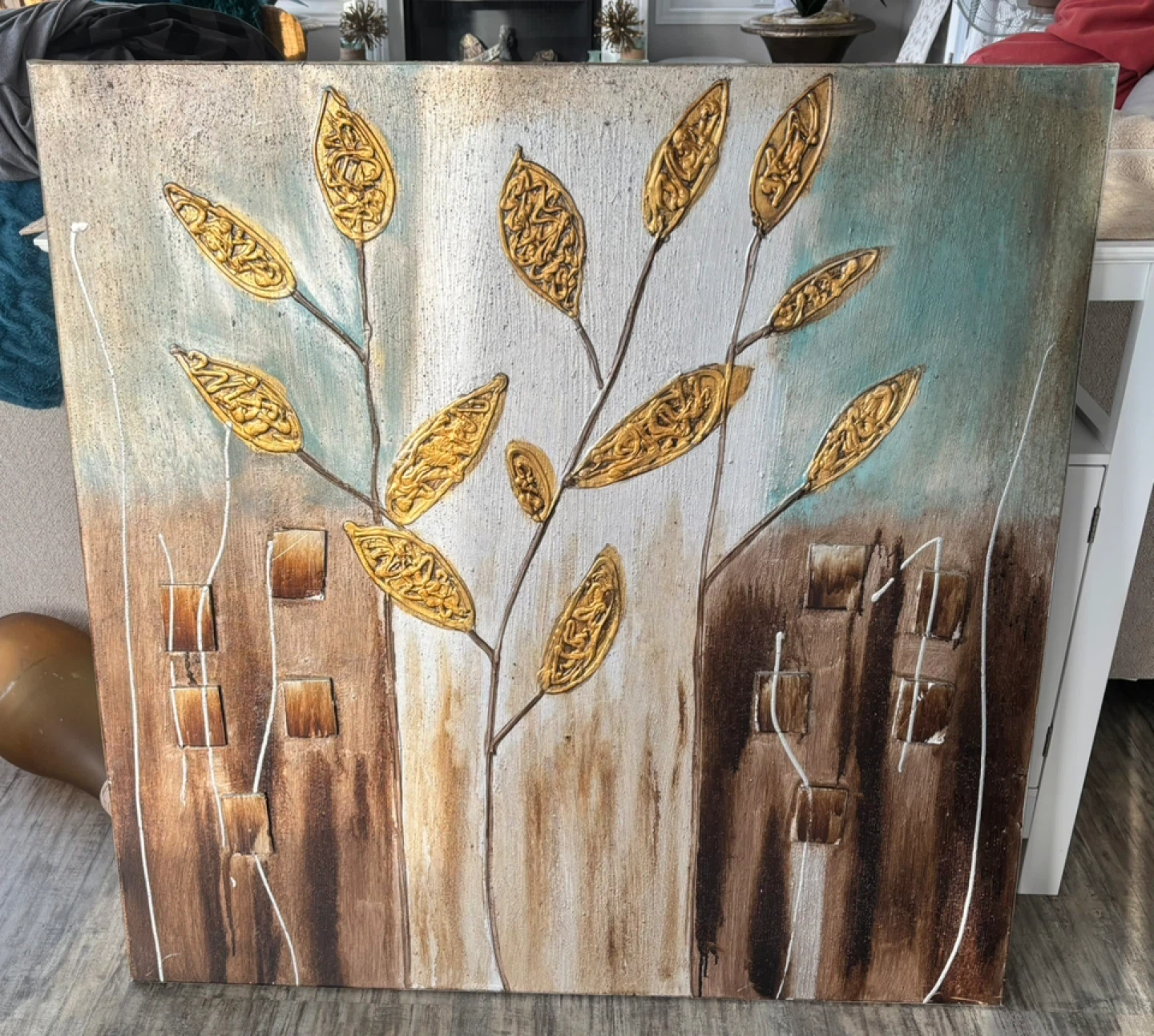 Textured Wall Art Painting - Abstract Floral Design